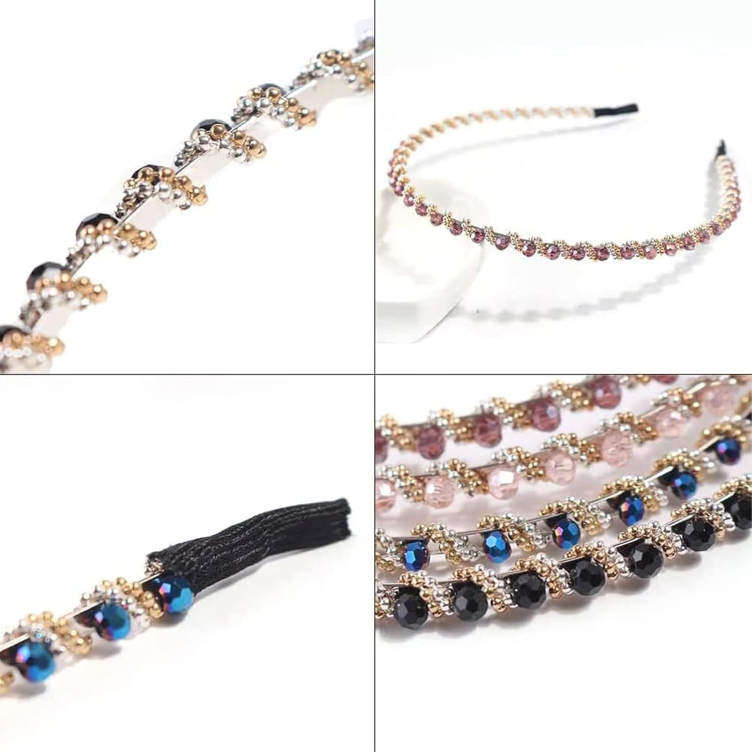 Aililong Women'S Headband Pack of 5, Fashionable Rhinestone Elastic Hair Band for Girls Dancing, Party, Work - Premium Hair Accessories in 5 Colours - Glitter Headband for Women