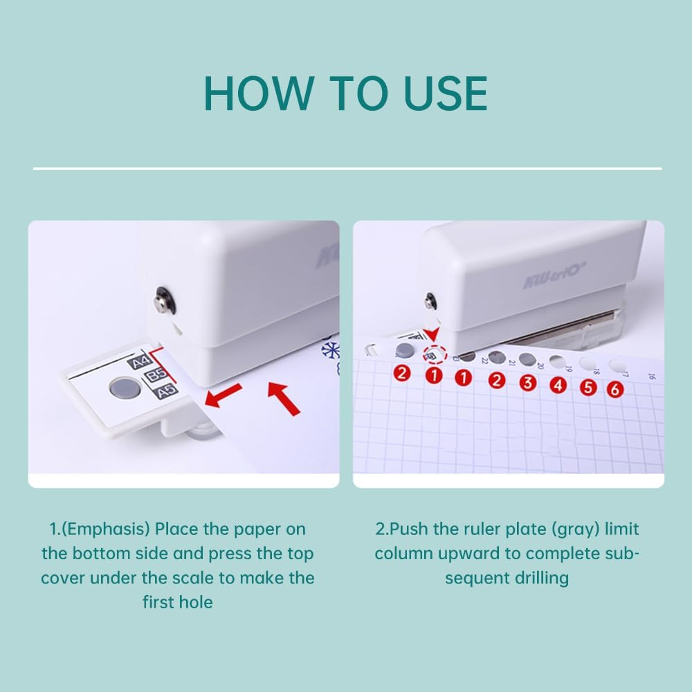 Mingzhe 6-Hole Paper Punch Handheld Mini Puncher Support Multiple 20/26/30 Hole Punching 5.5Mm Aperture for A4 A5 B5 Notebook Scrapbook Diary Planner Calendars Agenda Greeting Card DIY Office Home - Transparent image number 5