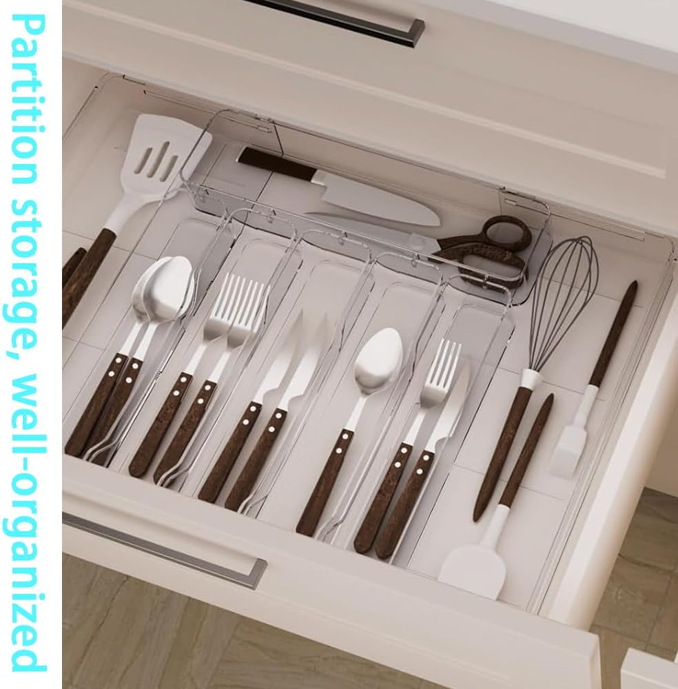 Cutlery Organizer,Expandable Organizer, Cutlery Tray,Drawer Organizer Set, Clear Organizer Tray,For Drawer, Storage Divider for Cosmetic, Bedroom, Office, Kitchen Gadgets image number 3