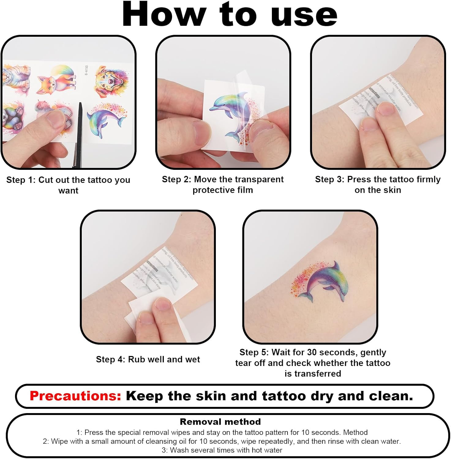 Lasuroa 60Pcs Animal Temporary Tattoos for Kids, Waterproof Watercolor Animal Theme Fake Tattoo Stickers Arm Shoulder Decorations and Birthday Party Supplies Gifts for Boys Girls Children image number 6