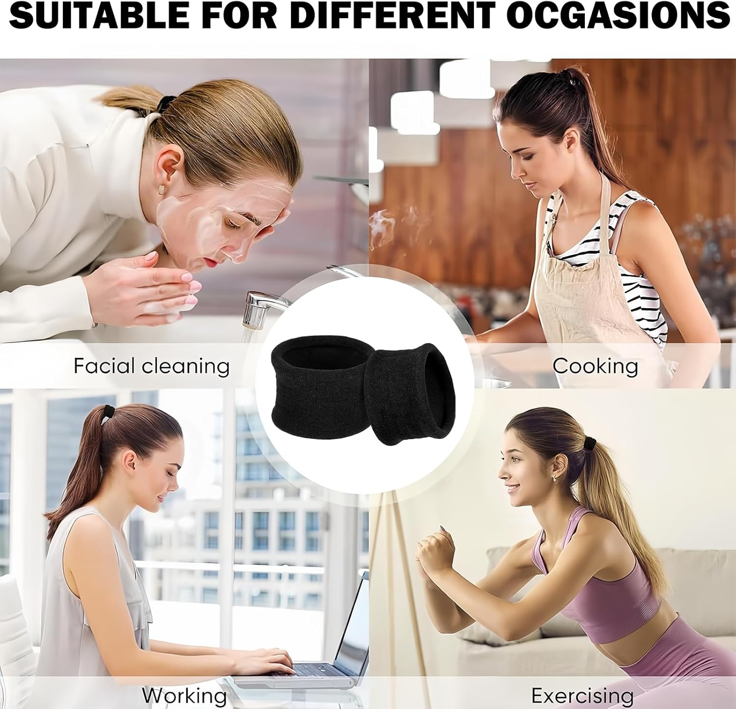 Pack of 25 Large Cotton Hair Bobbles Wide Elastic Hair Bands without Metal Non-Slip Seamless Ponytail Bands for Thick, Curly and Heavy Hair (Black) image number 2