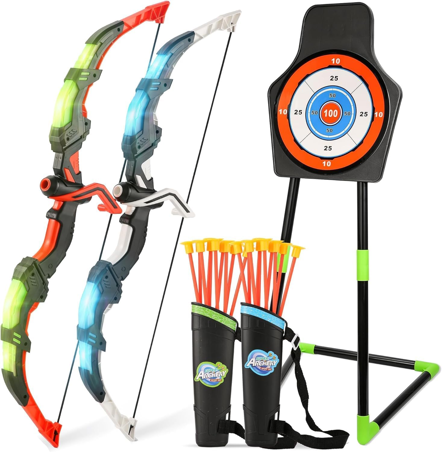 Bow and Arrow Set for Kids, 2-Pack LED Light up Archery Set with 20 Suction Cup Arrows, Outdoor Toy for Boy Girl Age 4-8 8-12 with Standing Target&2 Quivers, Birthday Kid 5 6 7 8 9 Year Old image number 3
