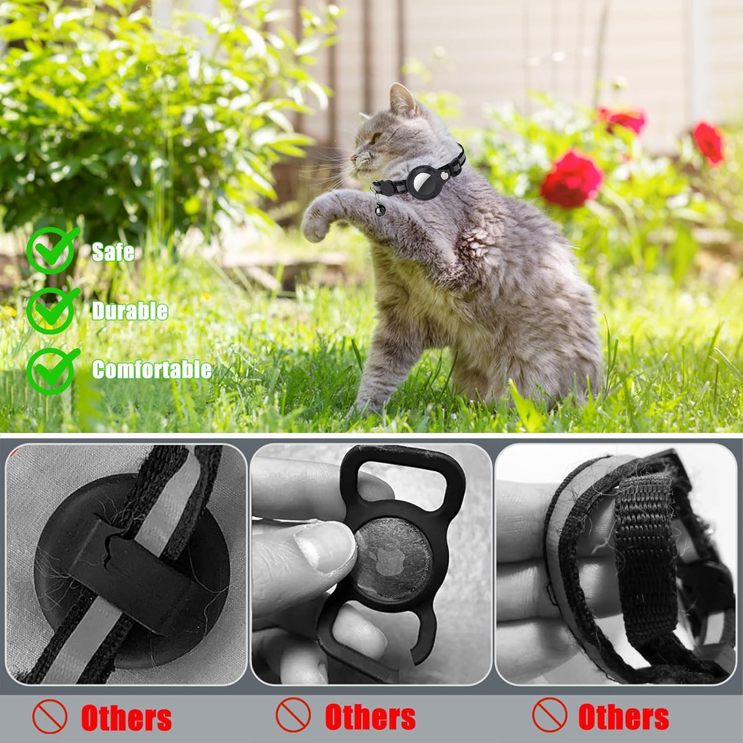 Airtag Cat Collar, Airtag Cat Collar with Bell, Cat Collar Airtag, Airtag Collar Cat Reflective, Adjustable Collar Cat, Compatible with Apple Airtag image number 2