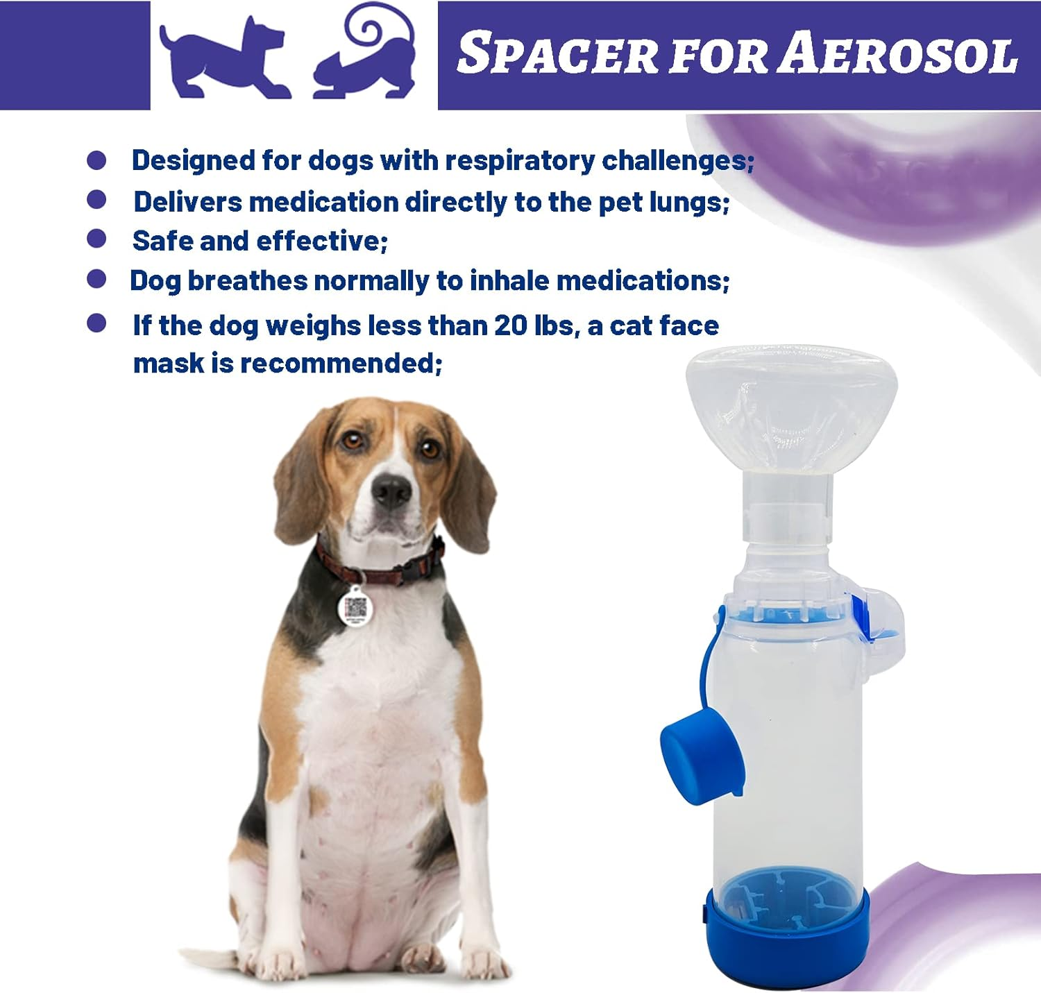 Inhaler Spacer for Dogs/Cats with 2 Silicone Masks, Aerosol Chamber Canine Spacer for Cats and Doggy for Respiratory Diseases Such as Bronchitis Feline Breathing Shortness Asthma image number 5