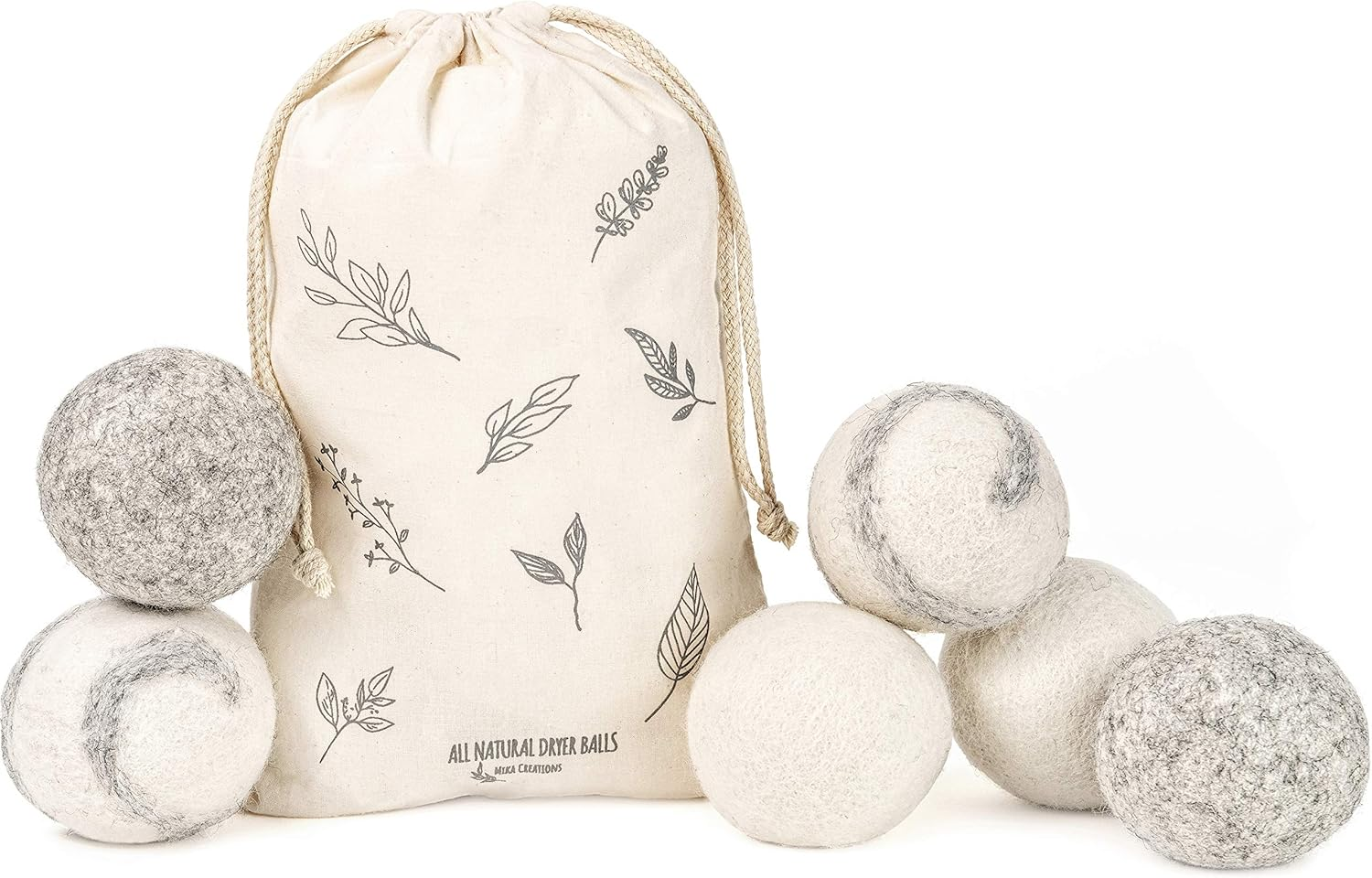 Wool Dryer Balls Premium 6 Pack Mixed Colours | Natural Fabric Softener | Reduces Wrinkles & Drying Time | Reusable & Sustainable Eco-Friendly Laundry Balls -Dryer Sheets Alternative | Mika Creations