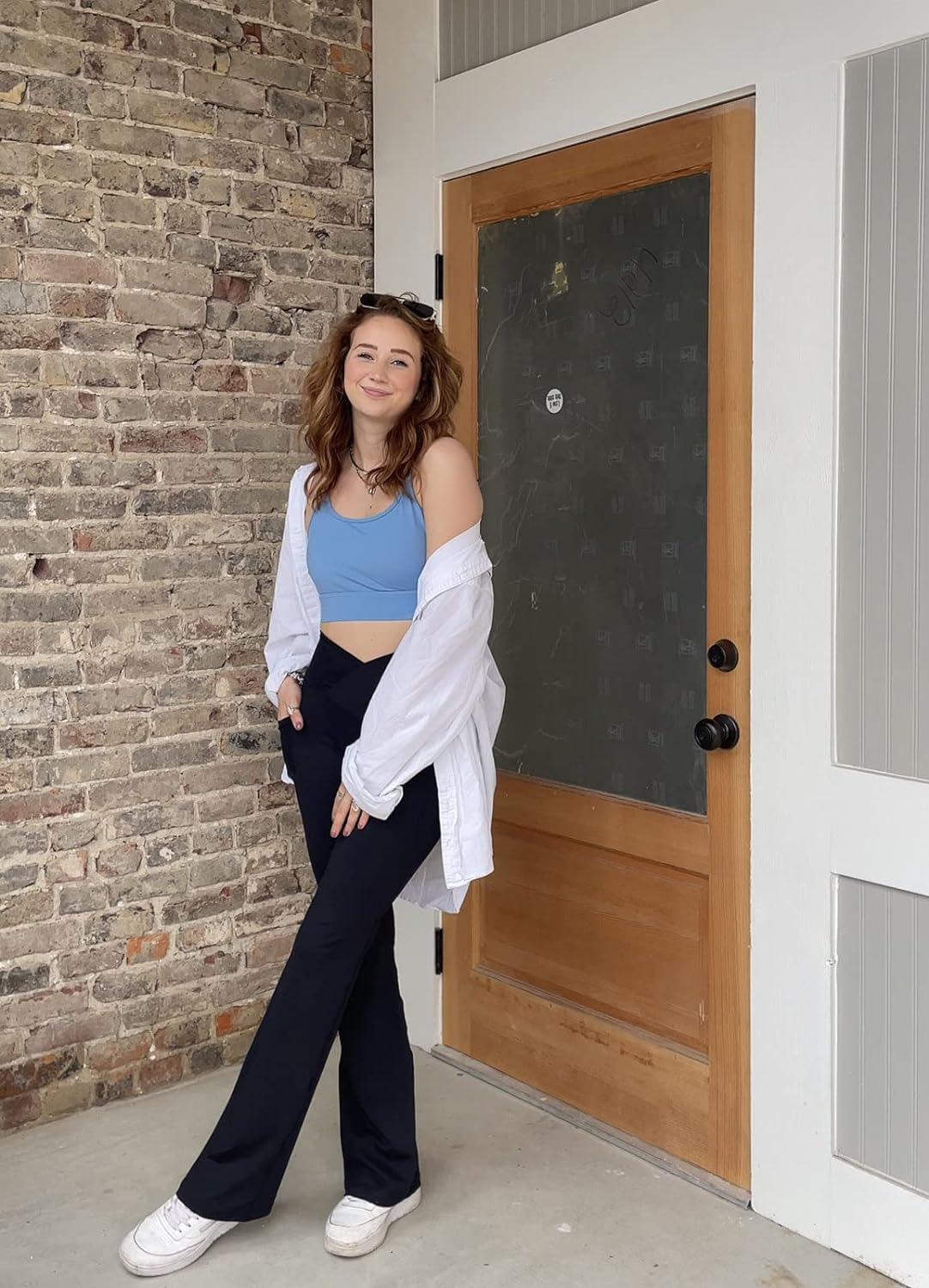 Baleaf Flare Leggings for Women Yoga Pants Trendy Bell Bottom Leggings Crossover High Waist Track Pants with Pockets image number 1