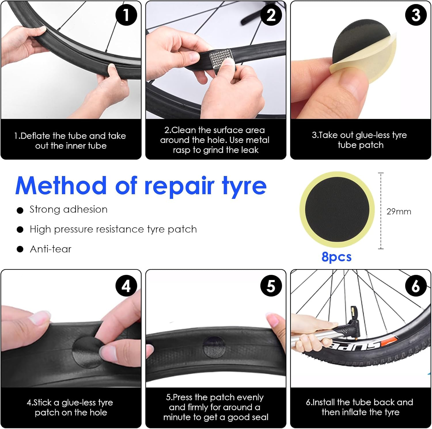 Ninonly Bicycle Repair Kit, Bicycle Repair Bag with 120 PSI Mini Pump, Bike Tool Kit for Camping Travel, 16 in 1 Bike Repair Kit Tyre Lever & Self Adhesive Tube Patch for Mountain Bike and Road Bike image number 2