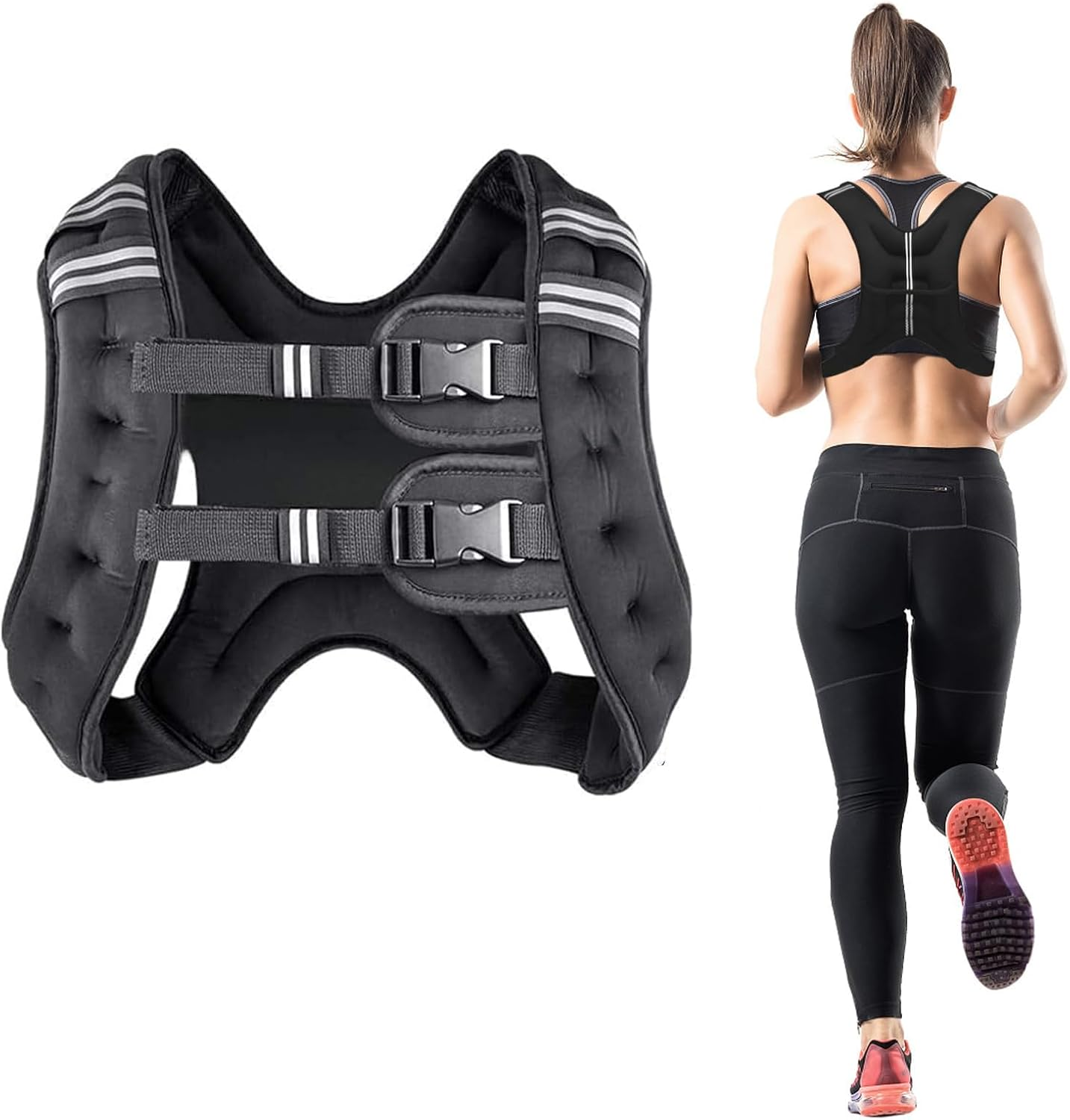 Running Weighted Vest, 12 Lbs(5Kg) Weight Vest for Men Women, Body Weight Vests Adjustable with Reflective Stripe for Strength Training, Running, Training Workout, Jogging, Walking image number 2