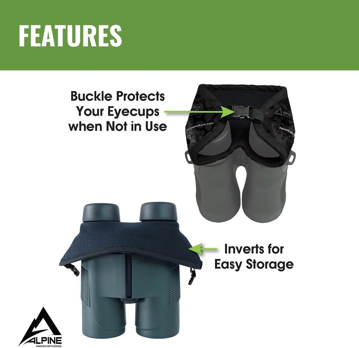 Alpine Innovations Binocular Vision Eye Covers, Compact Power Binocular Accessories and Gear for Hunting, Hiking, and Bird Watching, Slicker Bino Bandit - (Stealth Olive) image number 1