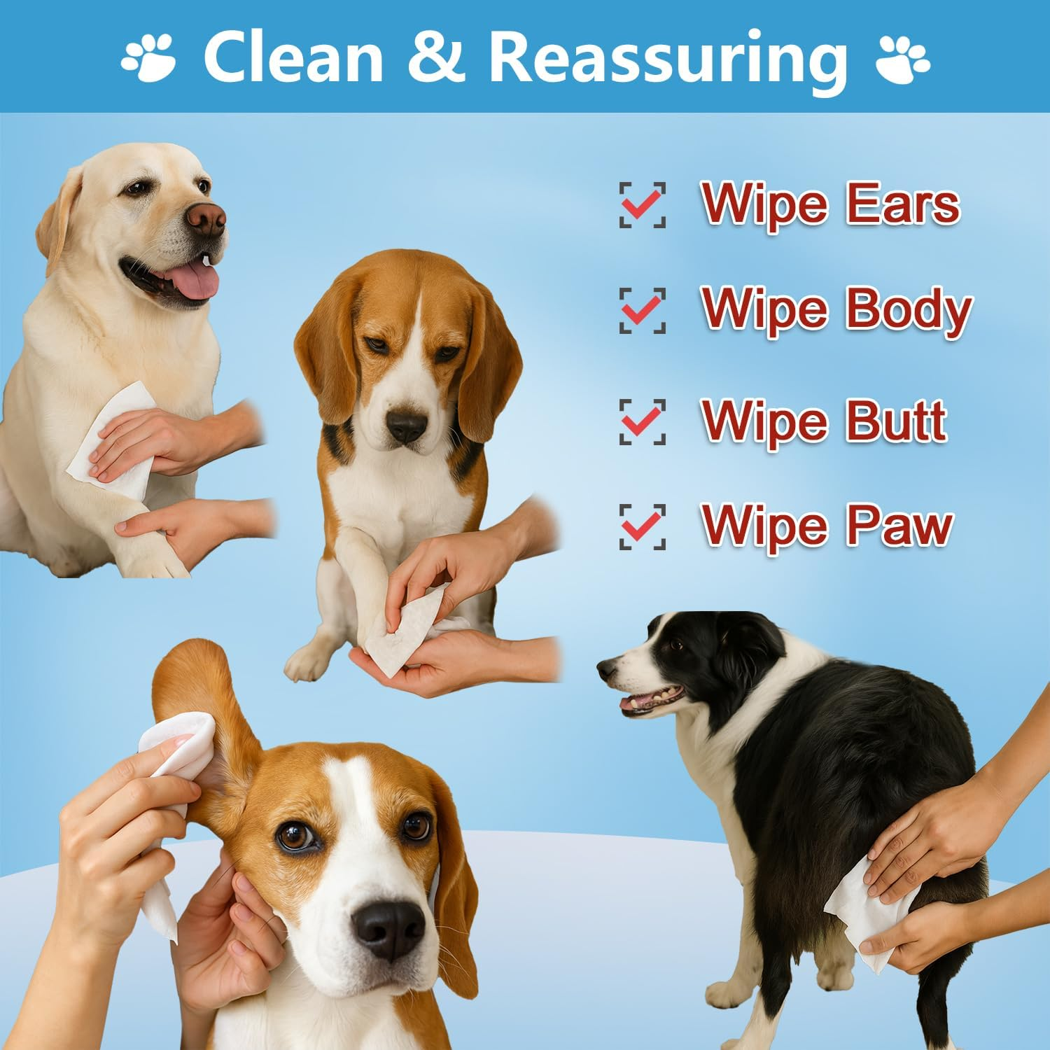 Pet Grooming Wipes for Dogs and Cats - Odor Control, Cleans Paws, Face, Bottom and Body, Safe for Sensitive Skin (100 Wipes) image number 2