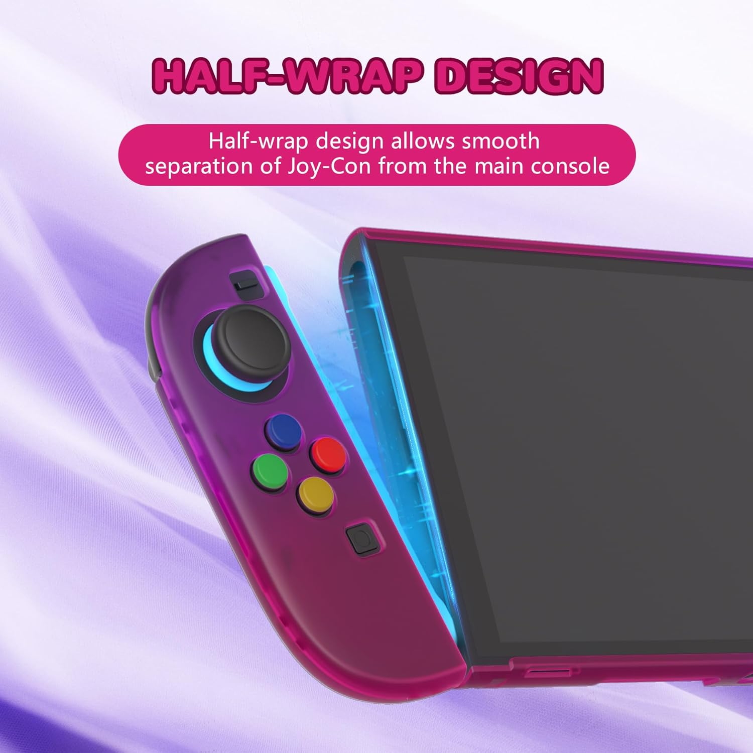 Playvital Clear Series Protective Case for Nintendo Switch 2, Anti-Scratches Hard Shell Dockable Grip Cover with Extra Foldable Stand & Thumb Grips for Nintendo Switch 2 - Clear Atomic Purple Rose - Transparent image number 6