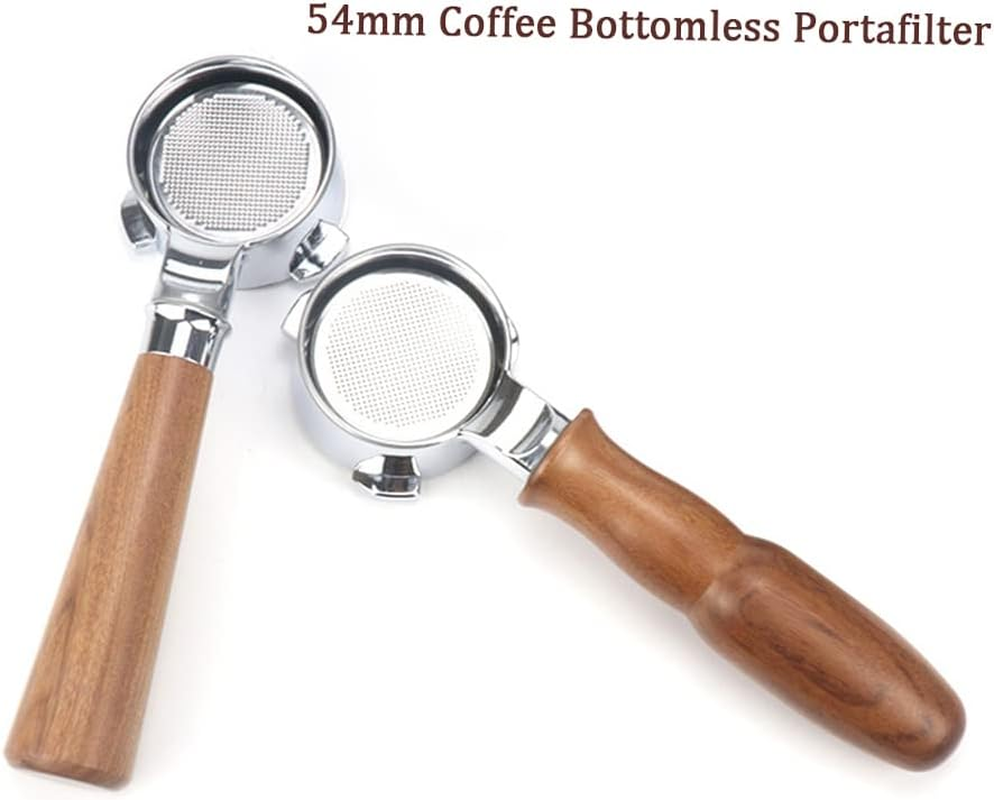 54Mm Coffee Bottomless Portafilter with Filter Basket & Wooden Handle Replacement for Breville 880/870/850 Coffee Machine Tool Reusable Alloy Filters Coffee Extraction Accessories Beech Wood image number 3