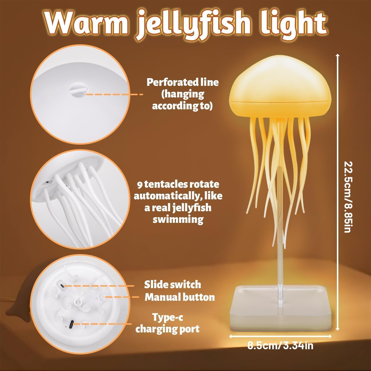 Voice-Controlled LED Jellyfish Lamp, RGB Gradient Jelly Fish Light with Dancing Legs, Touch Sensor Rechargeable Cute Desk Lamp for Bedrooms, Living Room (Hanging + Base) image number 3