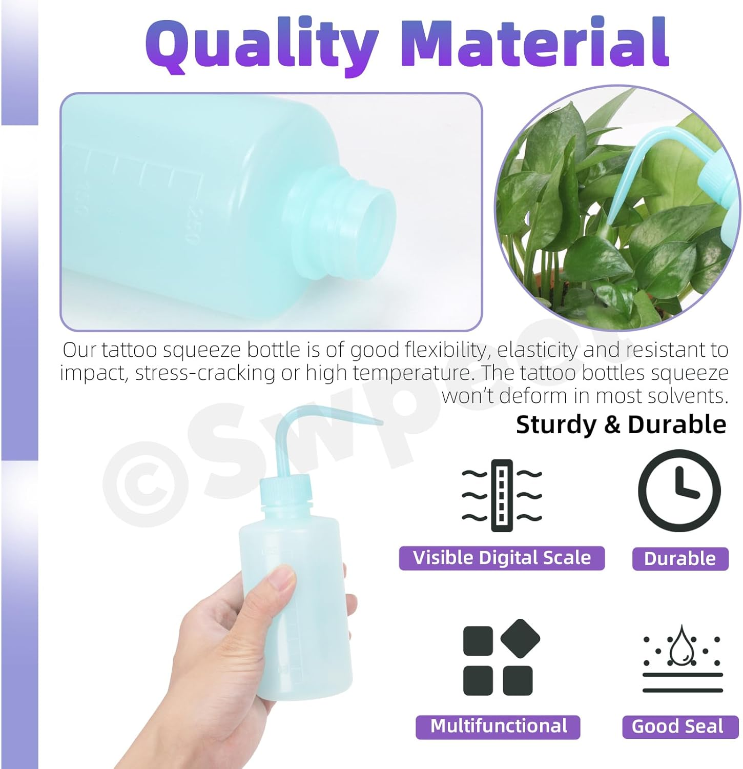 Swpeet 3Pcs 500ML/250ML/150ML Safety Bottles Watering Tools with 5Pcs Small Funnels Assortment Kit, Wash Bottles Water Squirt Bottle Succulent Watering Squeeze Bottle for Irrigation, Plant Washing