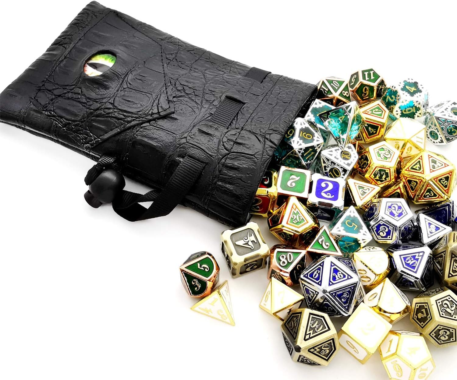 HAOMEJA DND Stuff Role Playing Dice Bag Drawstring Leather DND Dice Bag, Storage Bag Black Green Eye image number 5