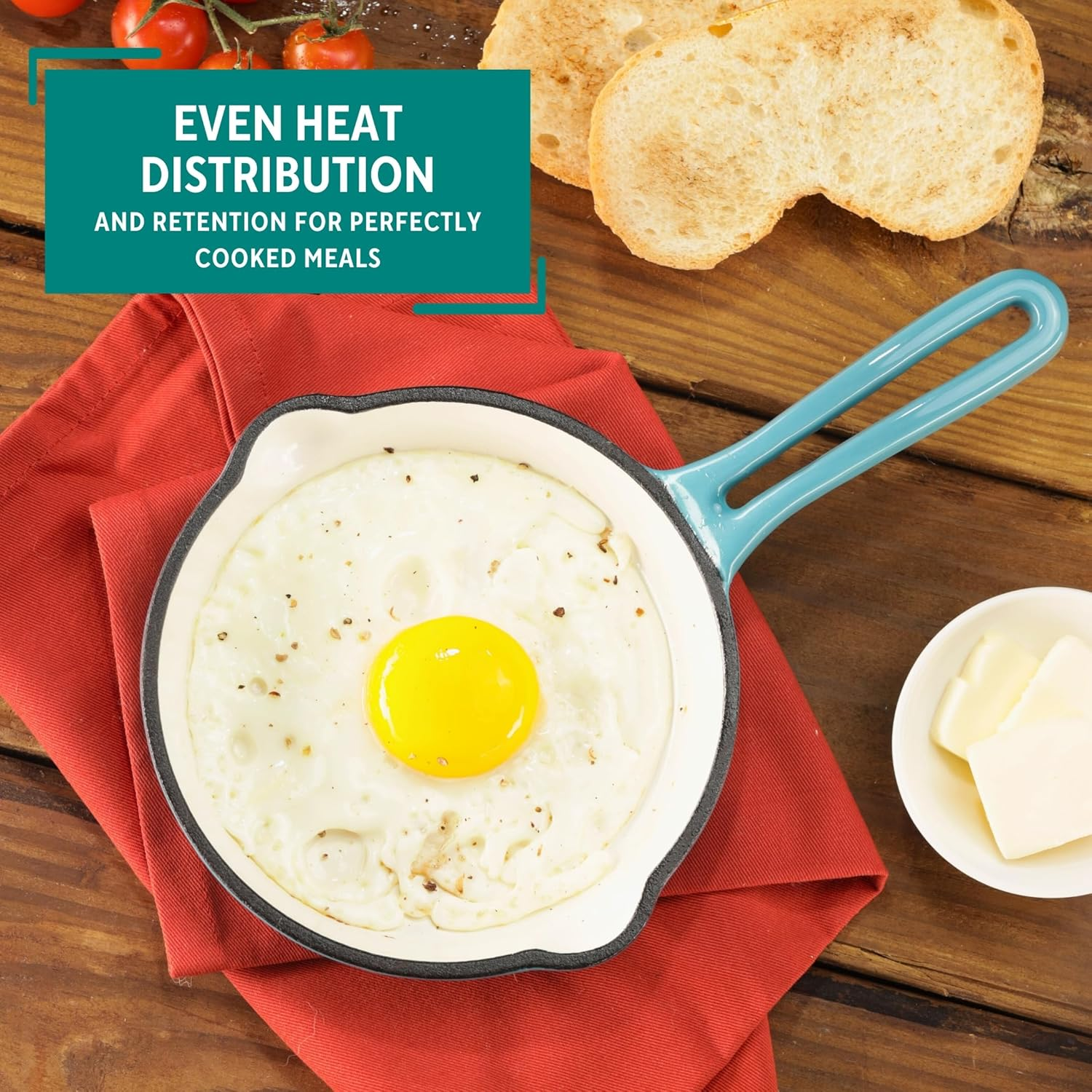 Mirro 6" MIR-19060 6" Mini Cast Iron Skillet, Teal, Ready to Use image number 2