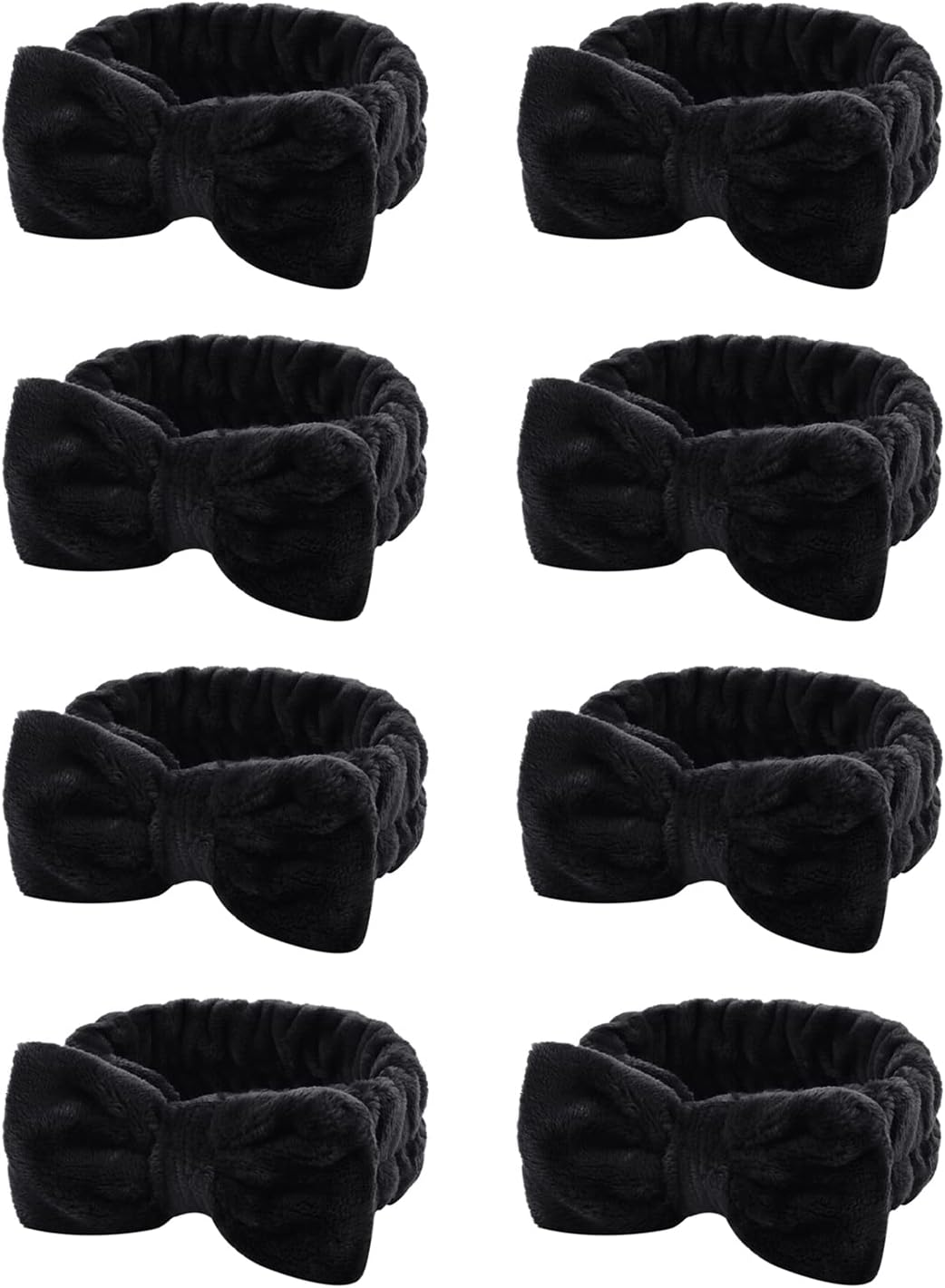 Casoty 8 Pcs Grey Spa Hair Bands for Women, Bow Fleece Headbands for Makeup, Shower, Yoga, and Skincare