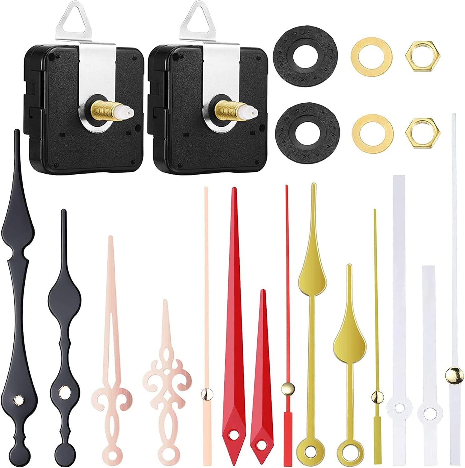 2Pcs Non-Ticking Quartz DIY Wall Clock Movement Mechanism Kit with 5 Different of Repair Parts Replacement