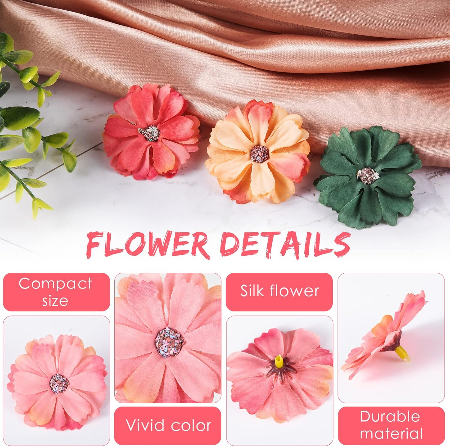 120 Pieces Faux Flowers Heads for Crafts Artificial Silk Daisy Flowers Embellishments Mini Assorted Bulk Wreath for DIY Holiday Wedding Party Home Garden Decoration 4 Cm, Colorful