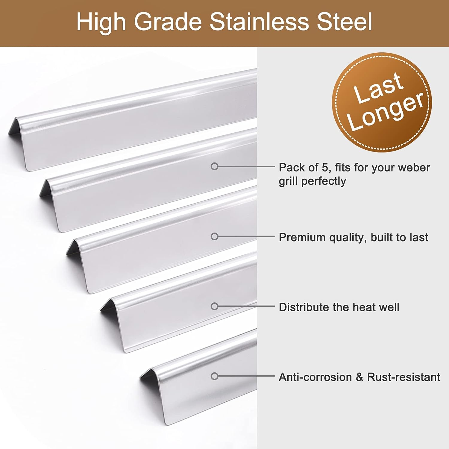 Criditpid 21.5 Inch 7534 Flavorizer Bars Compatible for Weber Spirit 200 Series, Weber Spirit E210, S210, Spirit 500 and Genesis Silver a Grills, 5-Pack 7535 Flavor Bars for Weber Spirit 500 Gril image number 4