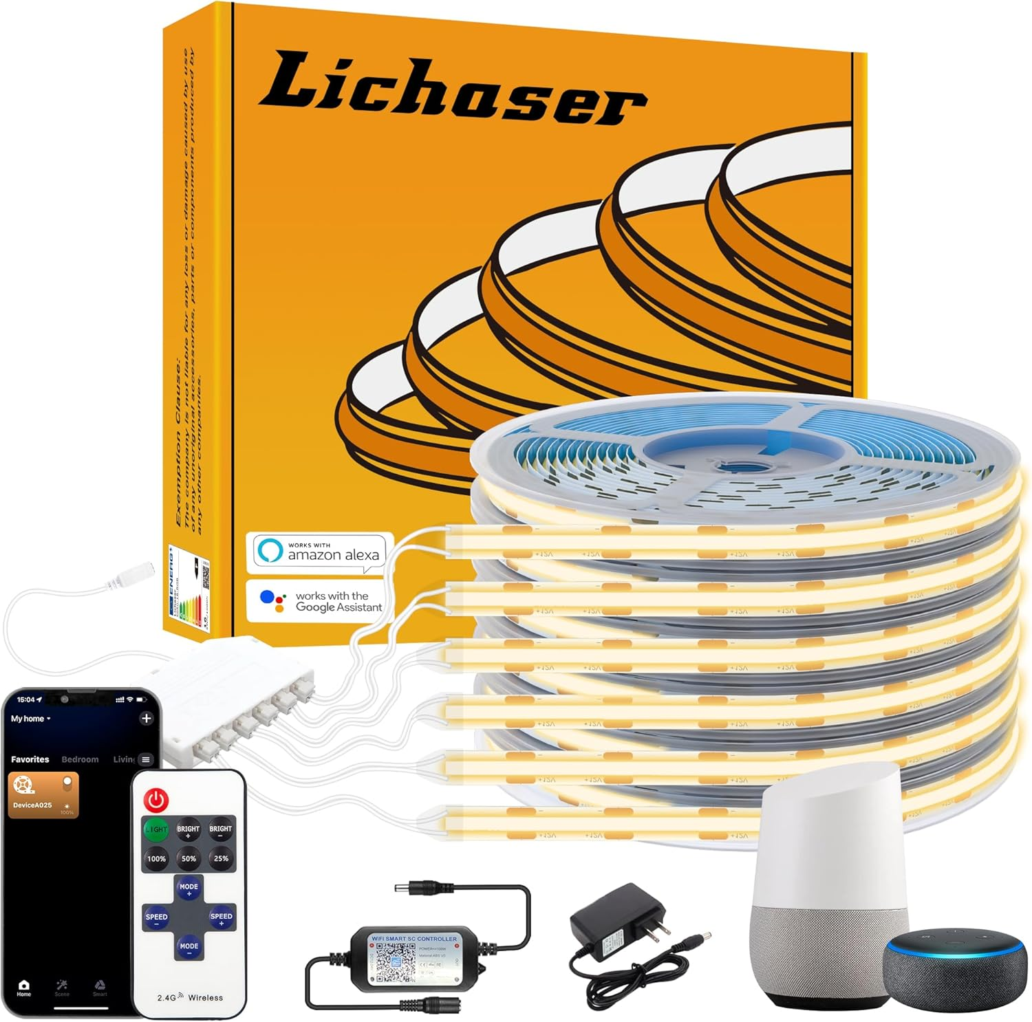 LICHASER 6 Rolls 3M Wifi Flexible COB LED Lights for Wood Slat Wall Panels, Acoustic Panel LED Strip Compatible with Alexa, 12V 3000K Dimmable Strip for Acoustic Panels, Shelves Lighting image number 6