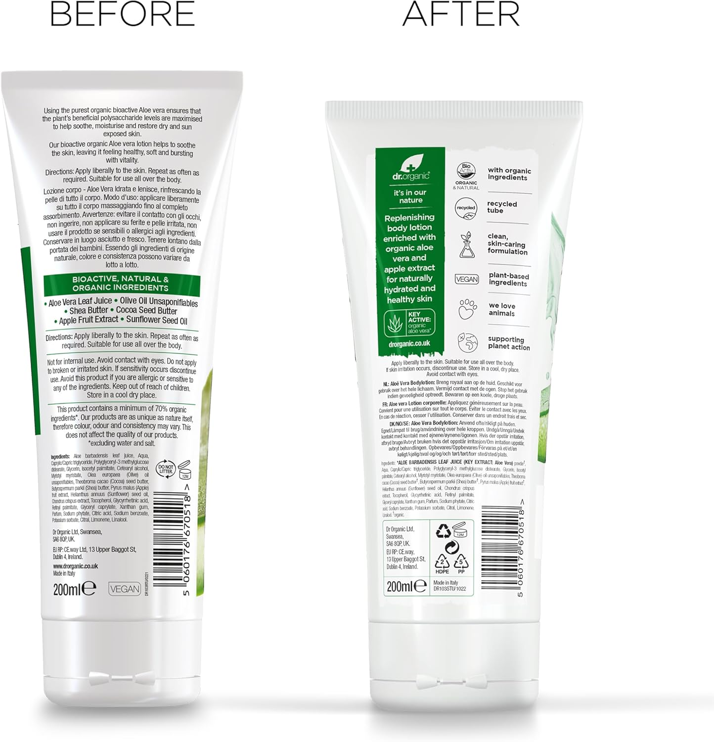 Dr Organic Aloe Vera Lotion, Moisturising, Mens, Womens, All Skin Types, Natural, Vegan, Cruelty-Free, Paraben & Sls-Free, Recycled & Recyclable, Organic, 200Ml, Packaging May Vary image number 1