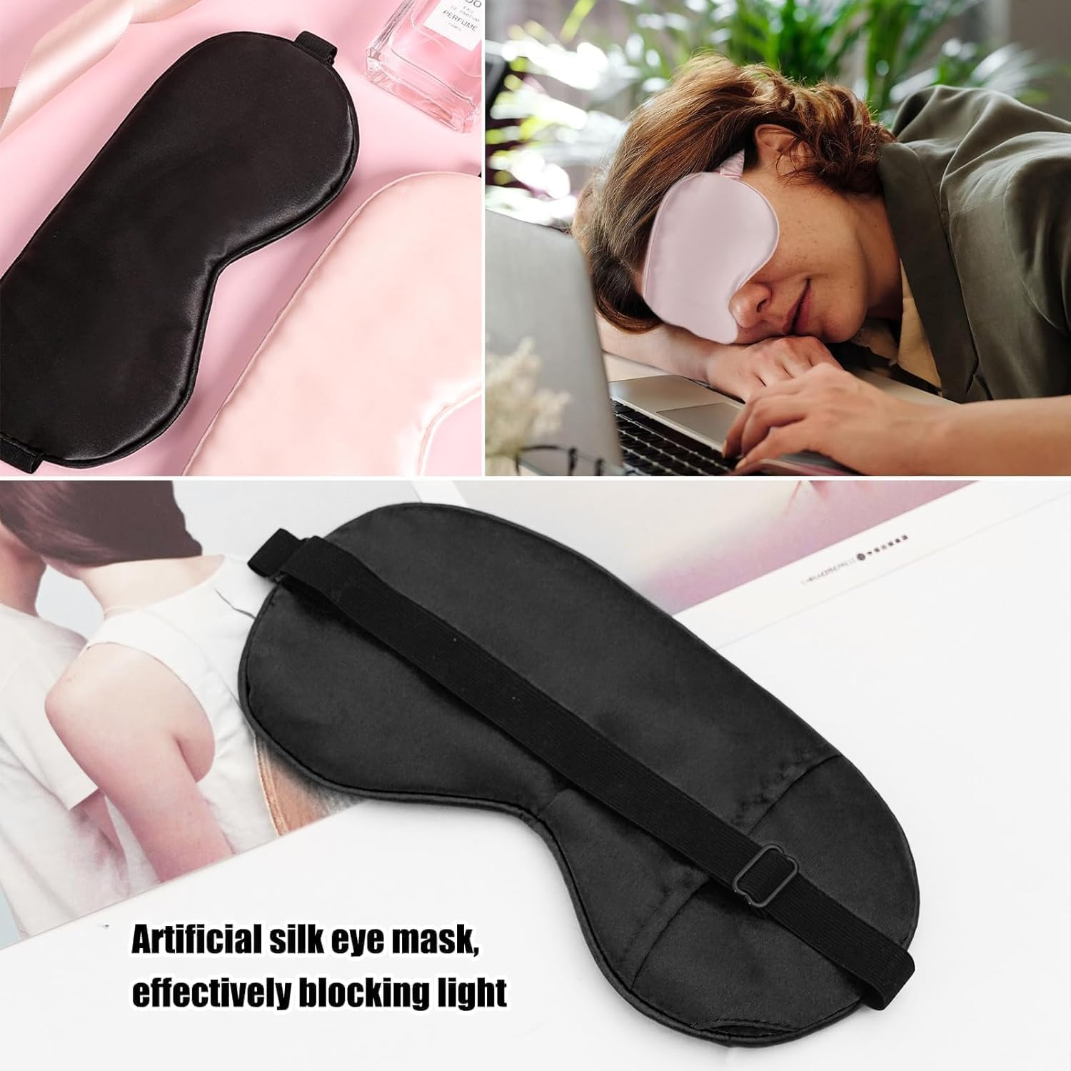 Silk Satin Travel Blackout Eye Mask with Elasticated Strap, 3 Pcs Silk Sleep Mask Eyes Masks, Sleeping Satin Blackout Eye Mask for Night Sleep and Travel image number 6