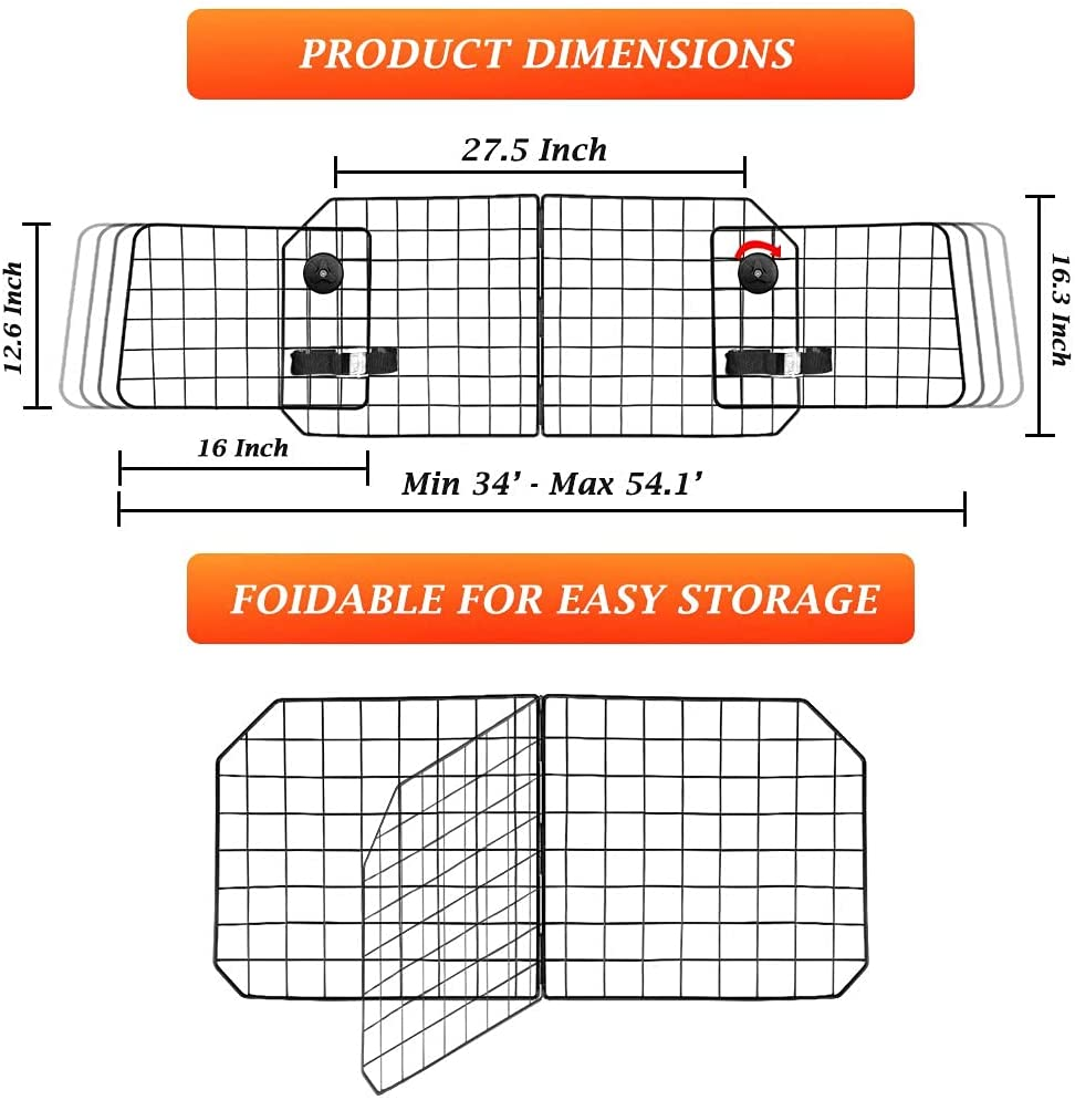 ERYTLLY Dog Car Barriers, Dog Barrier for SUV, Vehicles, Dividers, Dog Barrier for Car Heavy Duty Wire Adjustable Car Dog Barrier with Front Seat Mesh Pet Barrier Net Organizer (Black) image number 1