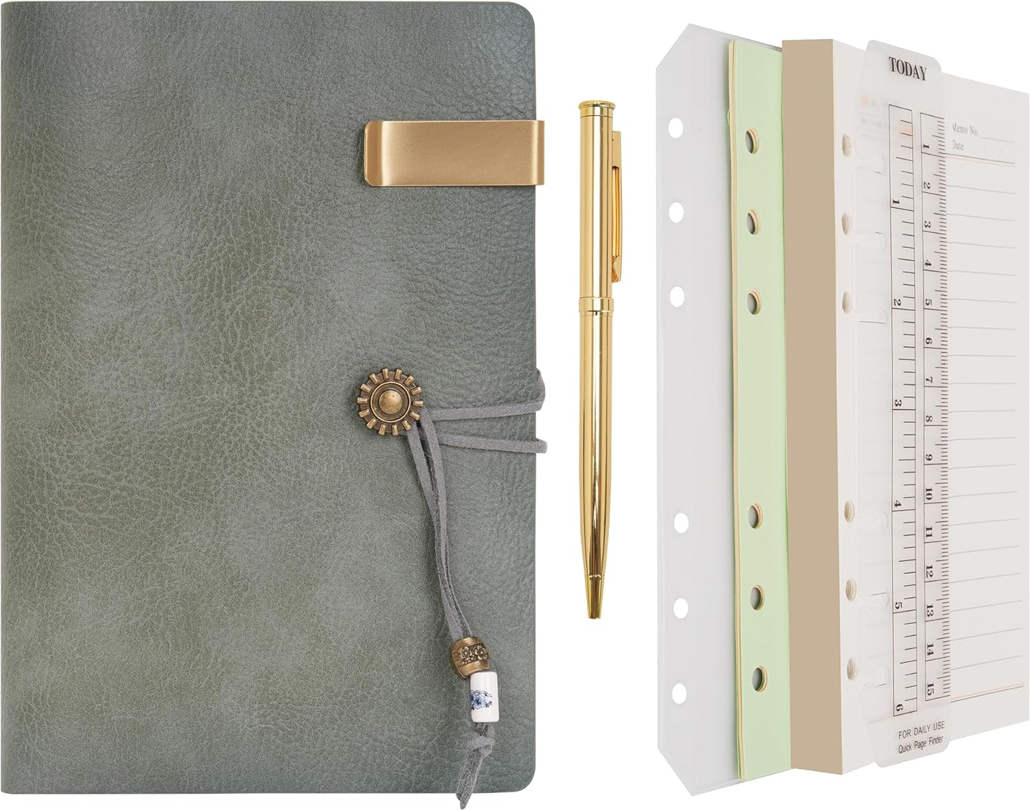 Wonderpool Leather Journal Lined Paper Notebook with Pen - Refillable Binder Writing Spiral Diary with Business Notepads & Vintage Leather Cover for Office Plan Travel Work and Agenda (A5, Red Brown)