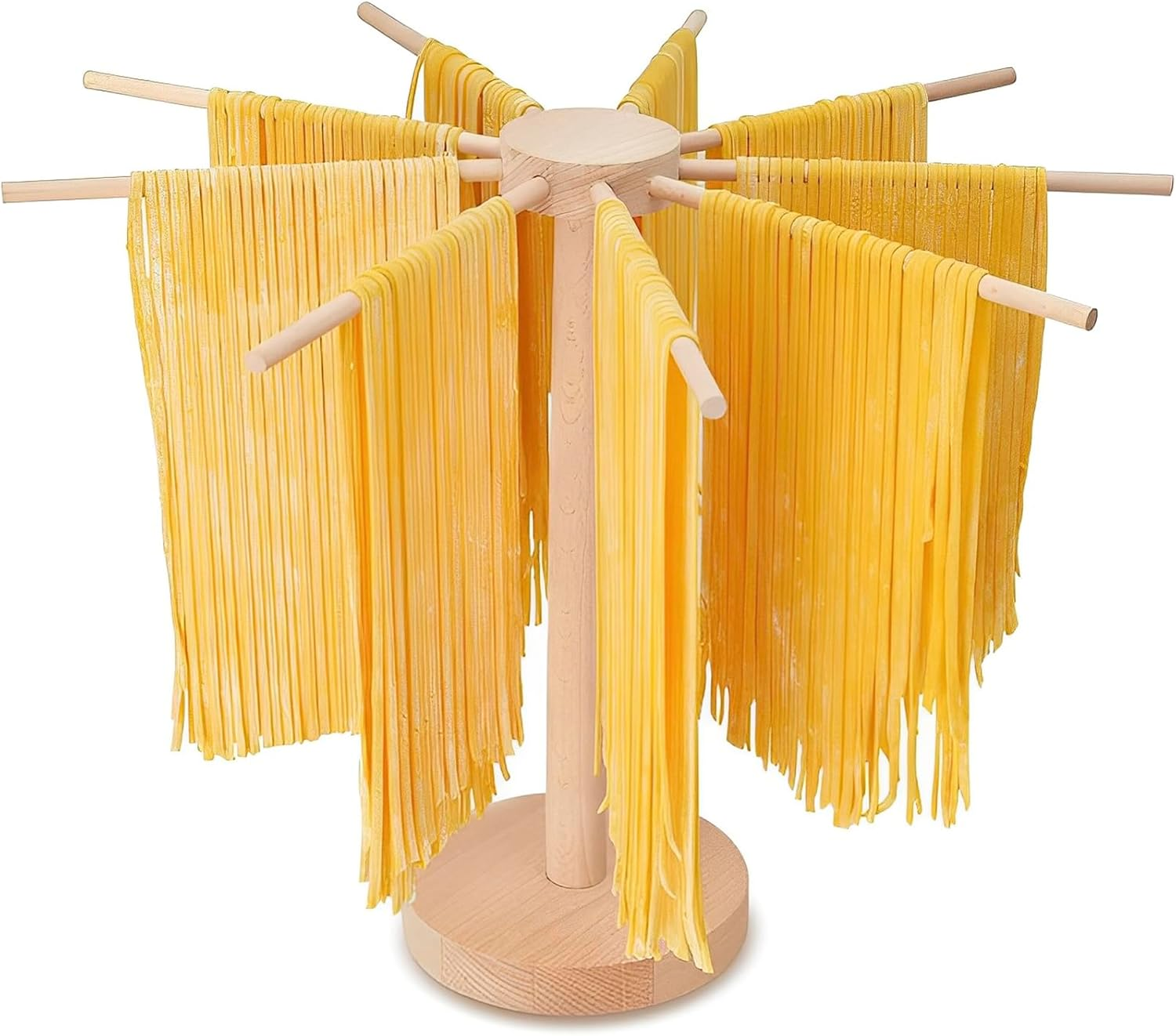 Collapsible Pasta Drying Rack, Wooden Spaghetti Stand Dryer with 16 Suspension Rods Homemade Fresh Noodle Tree Stand Hanger, Easy Storage & Quick Set-Up Hanging Rack for Home Kitchen (A)