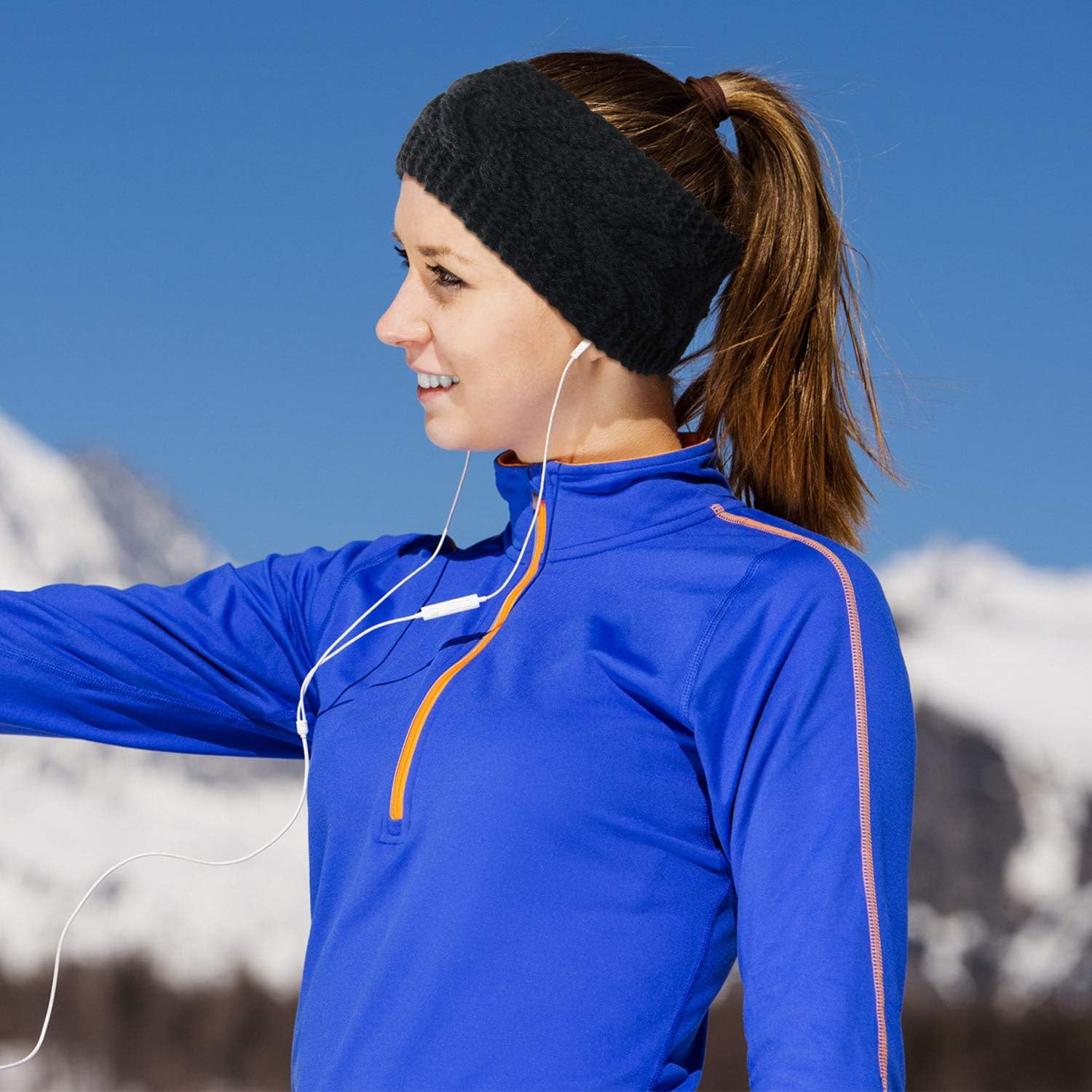 Winter Headband Wool Cable Knit Headband Hair Wrap Ear Warmer for Women (Black) image number 2