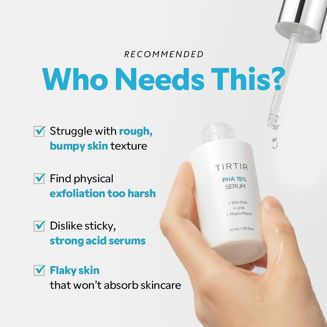 TIRTIR PHA 15% Exfoliating Serum - Hydrating Water Peeling for Smooth, Radiant Skin - Gentle PHA & LHA Formula for Sensitive Skin image number 3