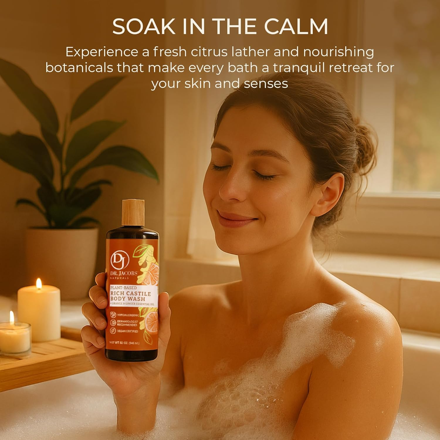 Dr. Jacobs Naturals Pure Castile Soap Liquid Body Wash, Orange & Ginger - All Natural Soap Infused with Vitamin E & Aloe Vera to Moisturize Dry and Sensitive Skin - Made in the USA - 32 Oz, Pack of 1 image number 5