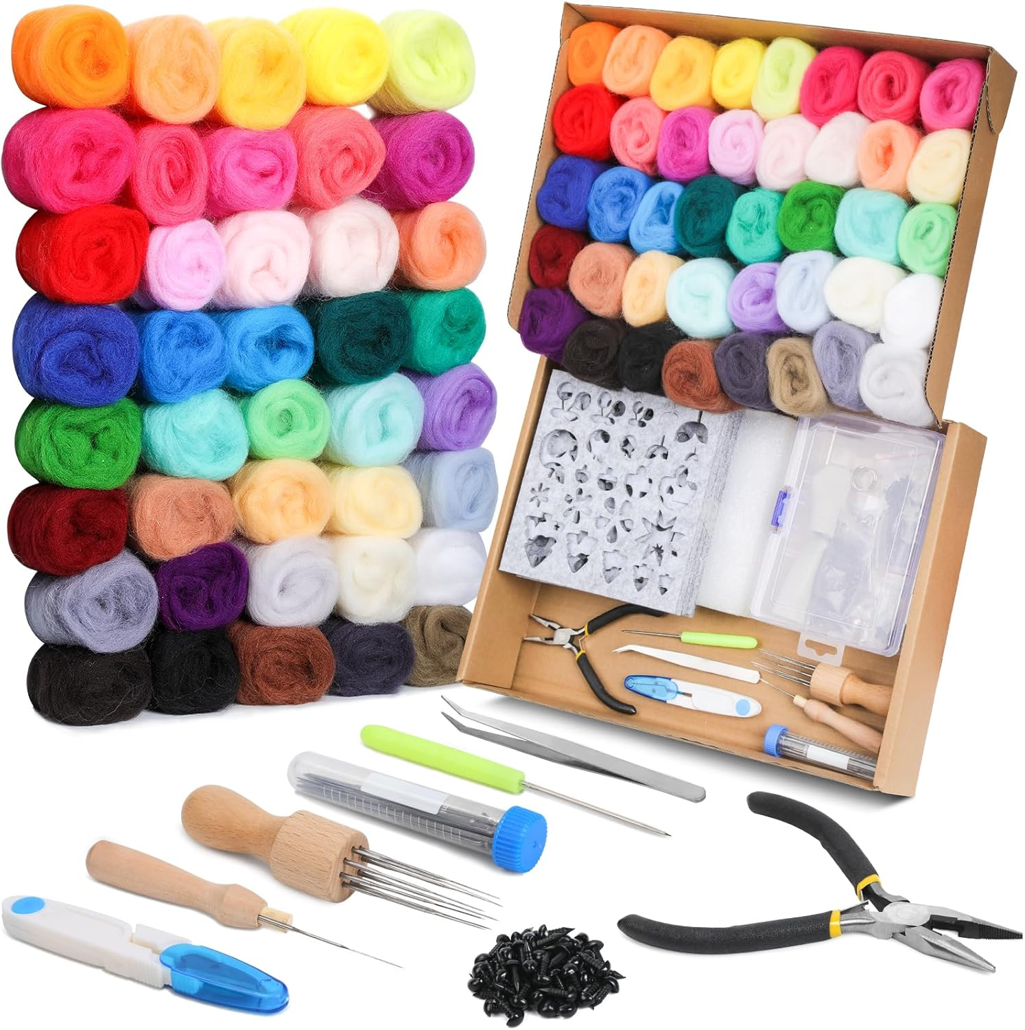 Mayboos Needle Felting Kit, Wool Roving 20 Colors Set, Wool Felting Kit Felt Molds with Portable Storage Box for DIY Craft Home Decoration Gift (Green Bag)