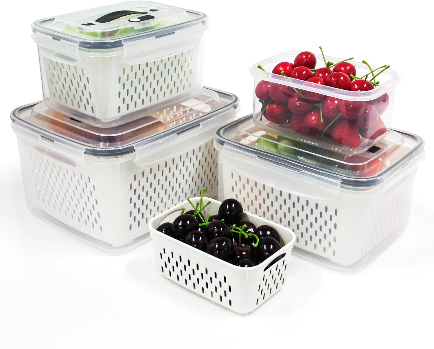 4 Pack Fruits Storage Containers for Fridge, Leakproof Produce Food Storage with Removable Colanders & Lids, Large Fruits Veggie Wash - Dishwasher & Microwave Safe Keep Vegetables Berry Fresh Longer image number 4