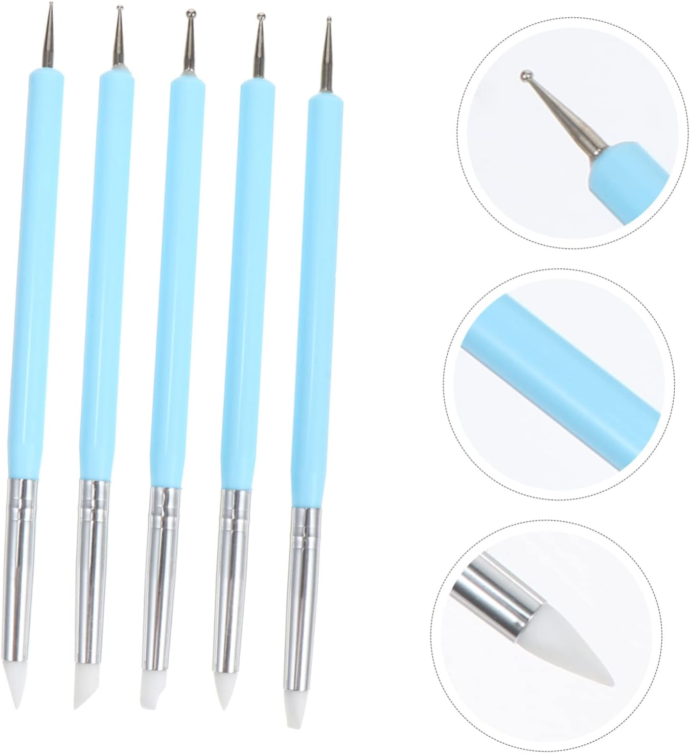 Ipetboom 5Pcs Dual Head Nail Art Dotting Pen Silicone Brush for Nail Art Lovers for Patterns Flowers - Pink image number 6