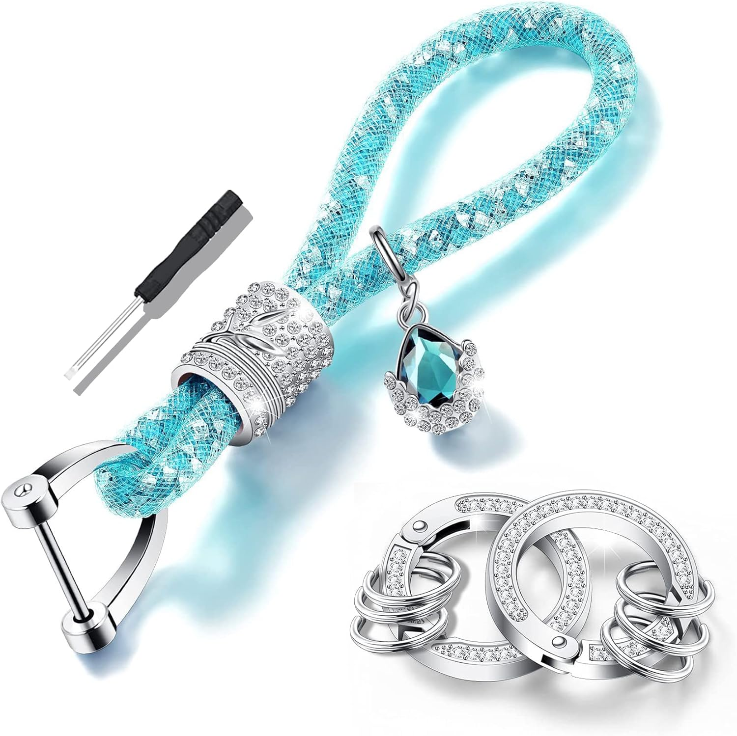 Crystal Car Key Chain for Women, Key Chain Accessories with Bling Rhinestones, Crystal Car Key Ring for All Car Keys