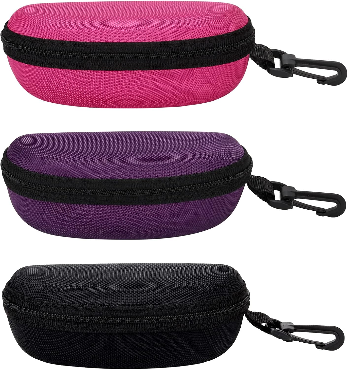 SVNXI 3 Pieces Portable Hard Shell Sunglasses Case, Zipper Eyewear Eyeglasses Case with Hook for Women Men Travel Sports