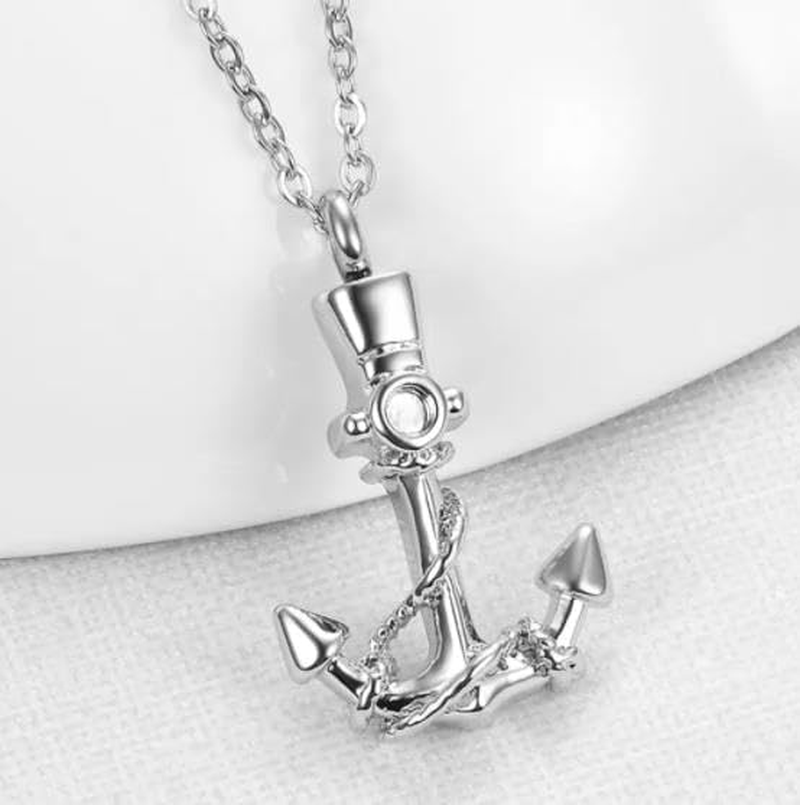 Nanmuc Anchor Urn Necklace for Human Ashes Nautical Necklace Cremation Jewelry Memorial Urn Necklaces for Ashes Keepsake, Stainless Steel, Stainless-Steel