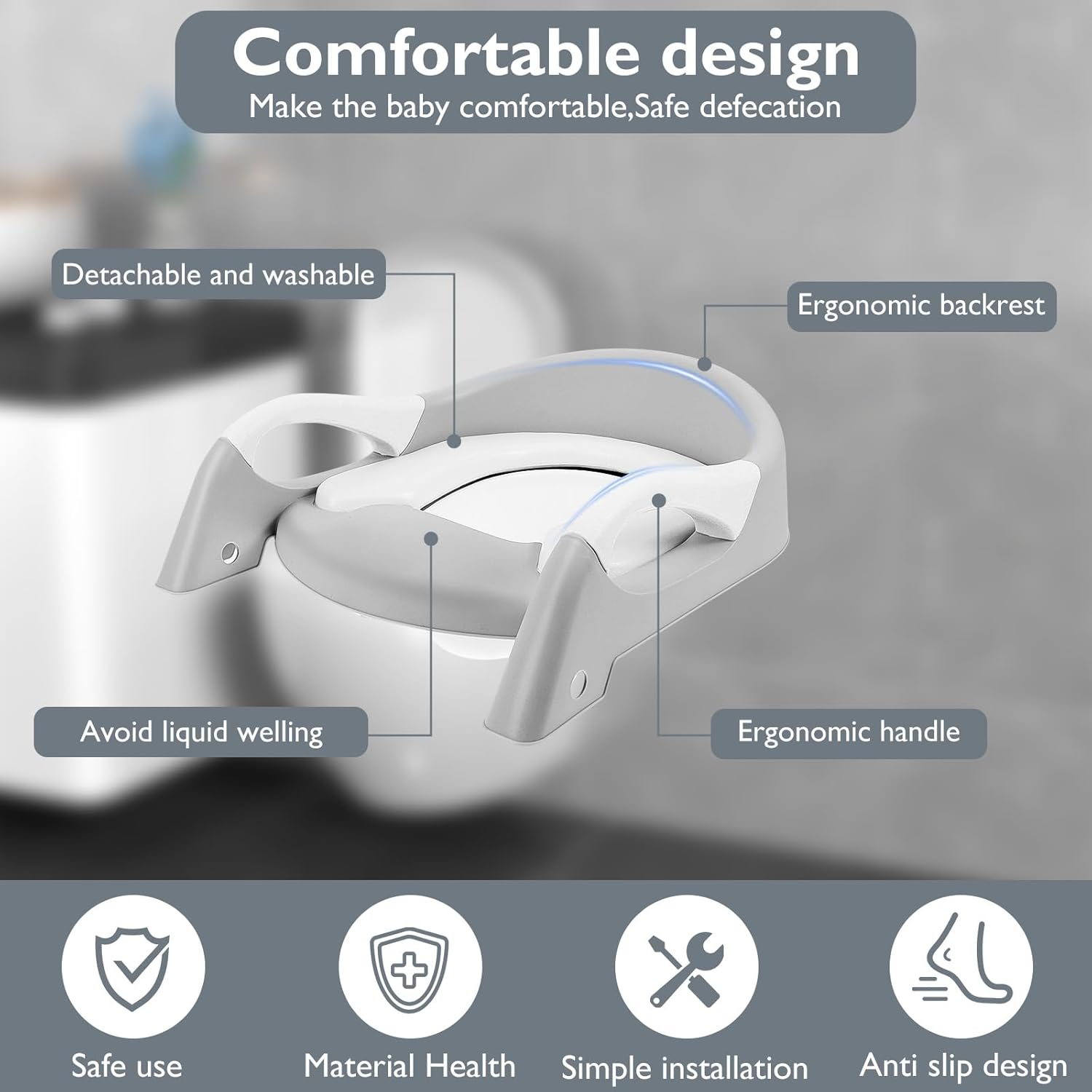 Potty Training Seat with Step Stool Ladder, Height Adjustable Potty Training Toilet with Nonslip Pad Foldable Toddler Toilet Seat for Toddler Kid Boy Girl (Grey) image number 3