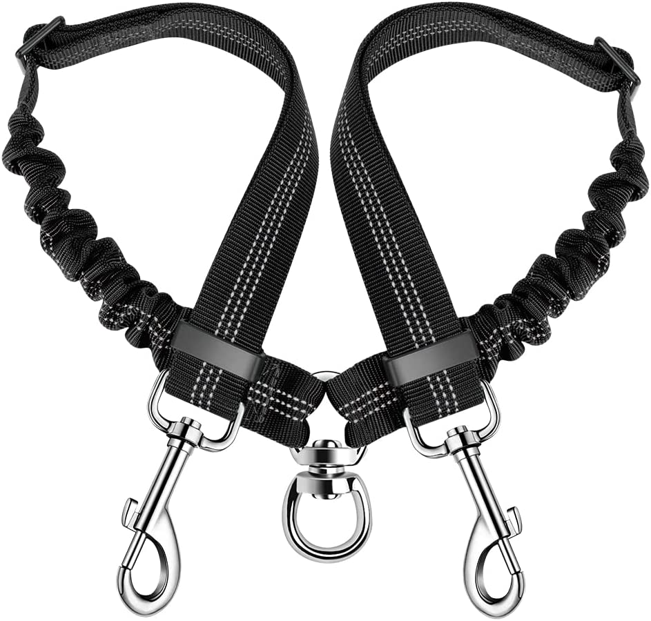 Slowton Double Dog Leash, No Tangle Double Leash for Dogs Walking Training 360&deg;Swivel Rotation Reflective Adjustable Length Dual Two Dog Lead Splitter