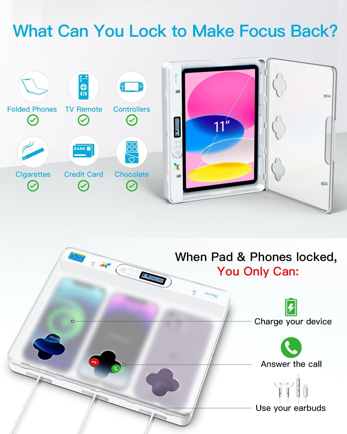 Phone/Pad Prison and Timer Lock Box - Safe Lockable Box for Phone/Ipad/Tablet/Tv Controller - Lock Addiction and Temptation (Crystal) image number 2