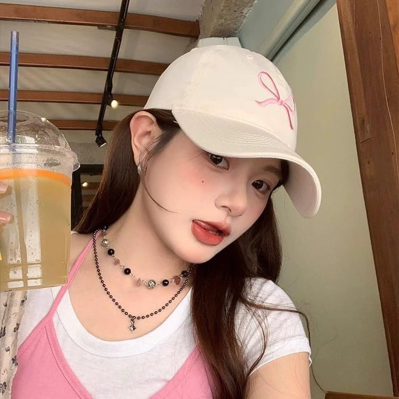 Bow-Tie Baseball Cap for Women Fashion Sun Hats for Women Trucker Hat Y2K Sun Cap Visor Cap Hiking Travel Trendy 2024 - Black image number 2