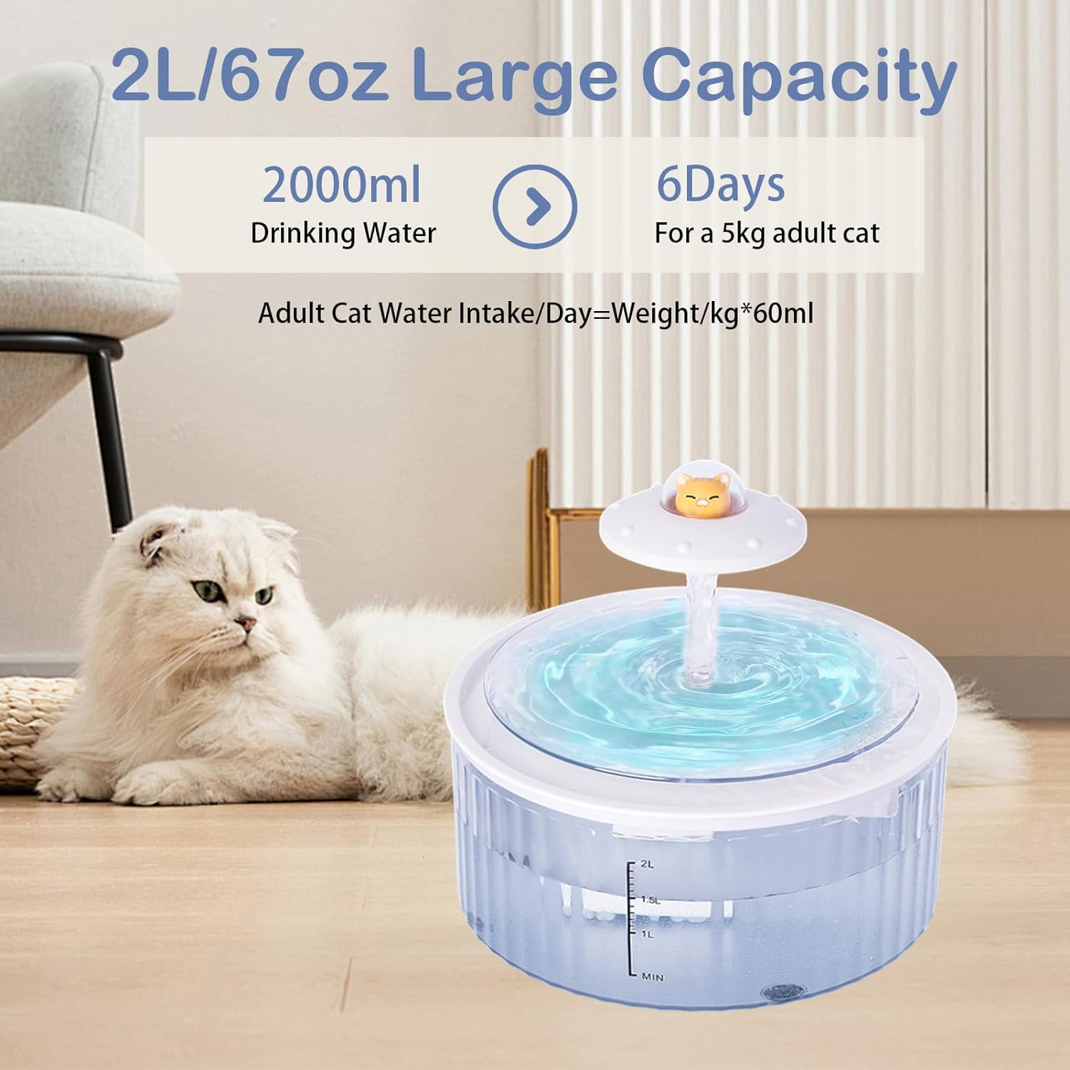 Drinking Fountains for Cats, 67Oz/2L Pet Fountain, Automatic Cat Water Fountain Dog Water Dispenser with Safety Auto-Off System for Cats, Dogs, Multiple Pets