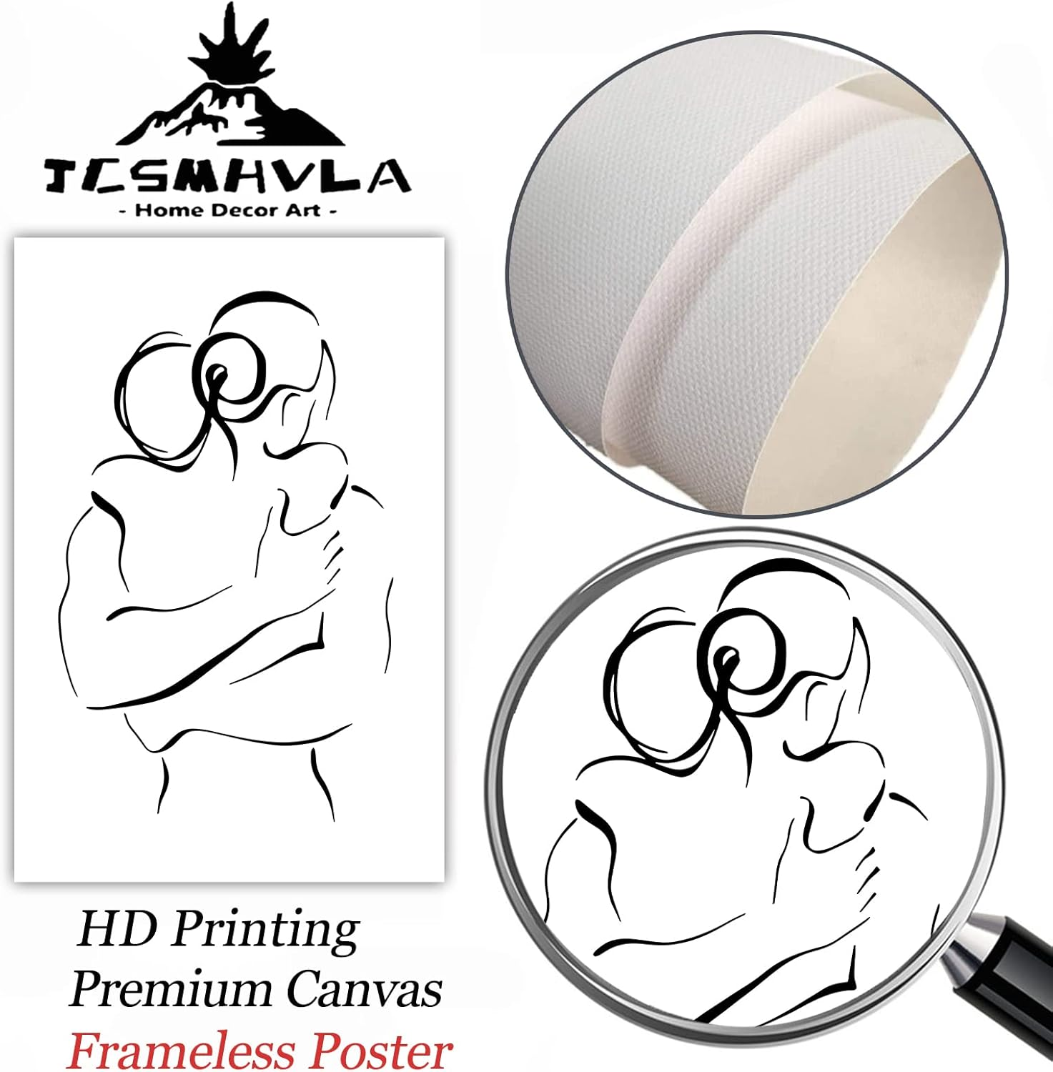 Black & White Abstract Line Art Canvas Print - Couple Hugging Wall Art - Minimalist Line Art Prints for Bedroom - No Frame image number 2