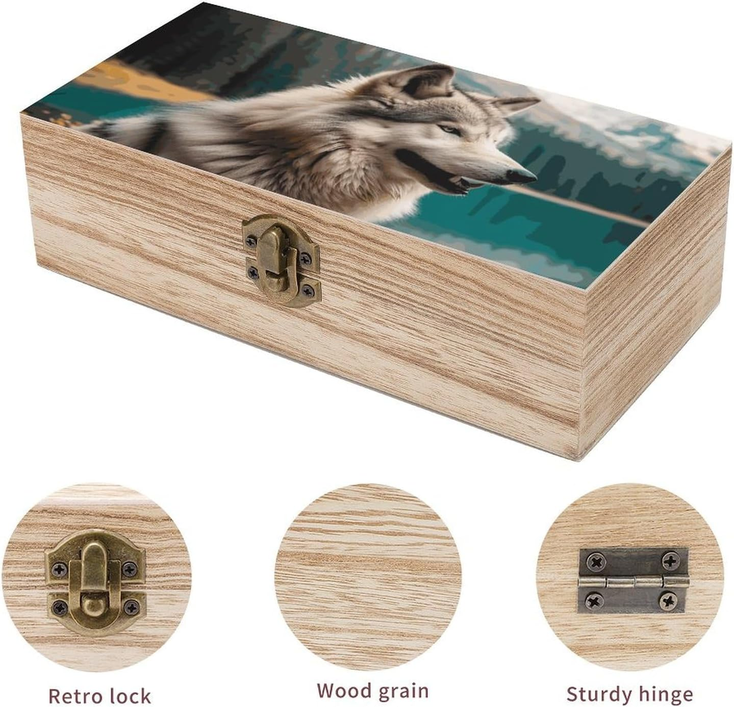 Wolf Wooden Box Wood Wedding Keepsake Boxes with Lids Small Decorative Boxes Lightweight Wooden Memory Storage Box for Crafts Keepsakes Jewelry Photo Letter Storage image number 5