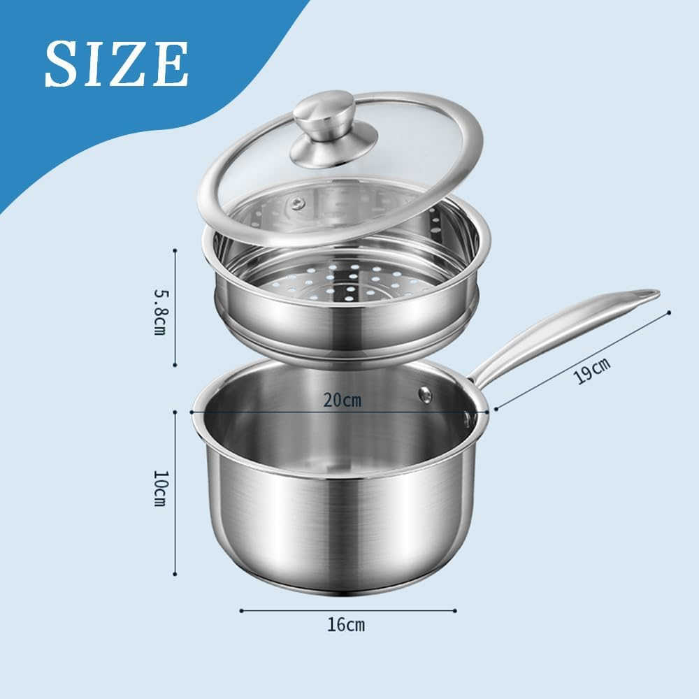 Stainless Steel Frying Pan, Three-Layer Structure, Stew Pot with Lid and Cooking Pot, Suitable for Salad Vegetables, Boiling, Pasta and Noodles, Suitable for Kitchen, Restaurant, Hotel (Silver) image number 4