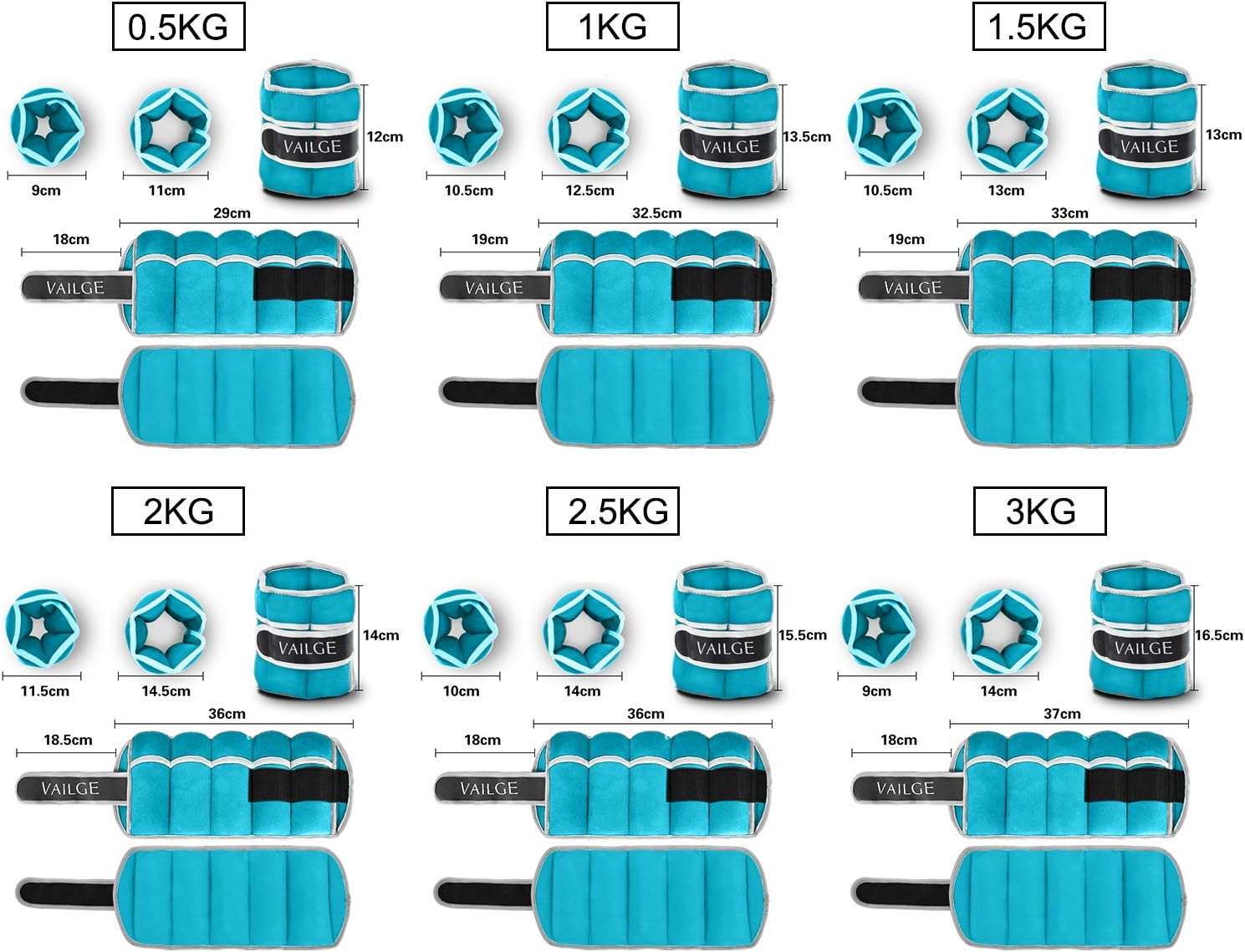 Ankle Weights Adjustable Leg Weights for Fitness Jogging Walking Exercise, Ankle Weights Women Men 0.5KG - 3KG, Black Grey Pink Blue Purple Wrist and Ankle Weights image number 5