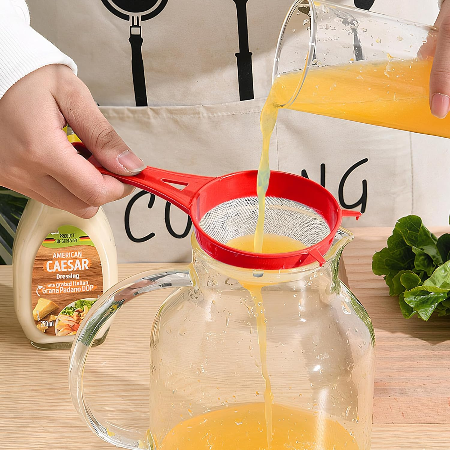 Pack of 5 Kitchen Strainers, Fine Mesh Plastic Strainer, Nylon Sieve with Stirrer, Flour Sieve for Tea, Rice, Fruit, Vegetables, Juice, Milk, Coffee, 6/8/12/15/17 Cm image number 3