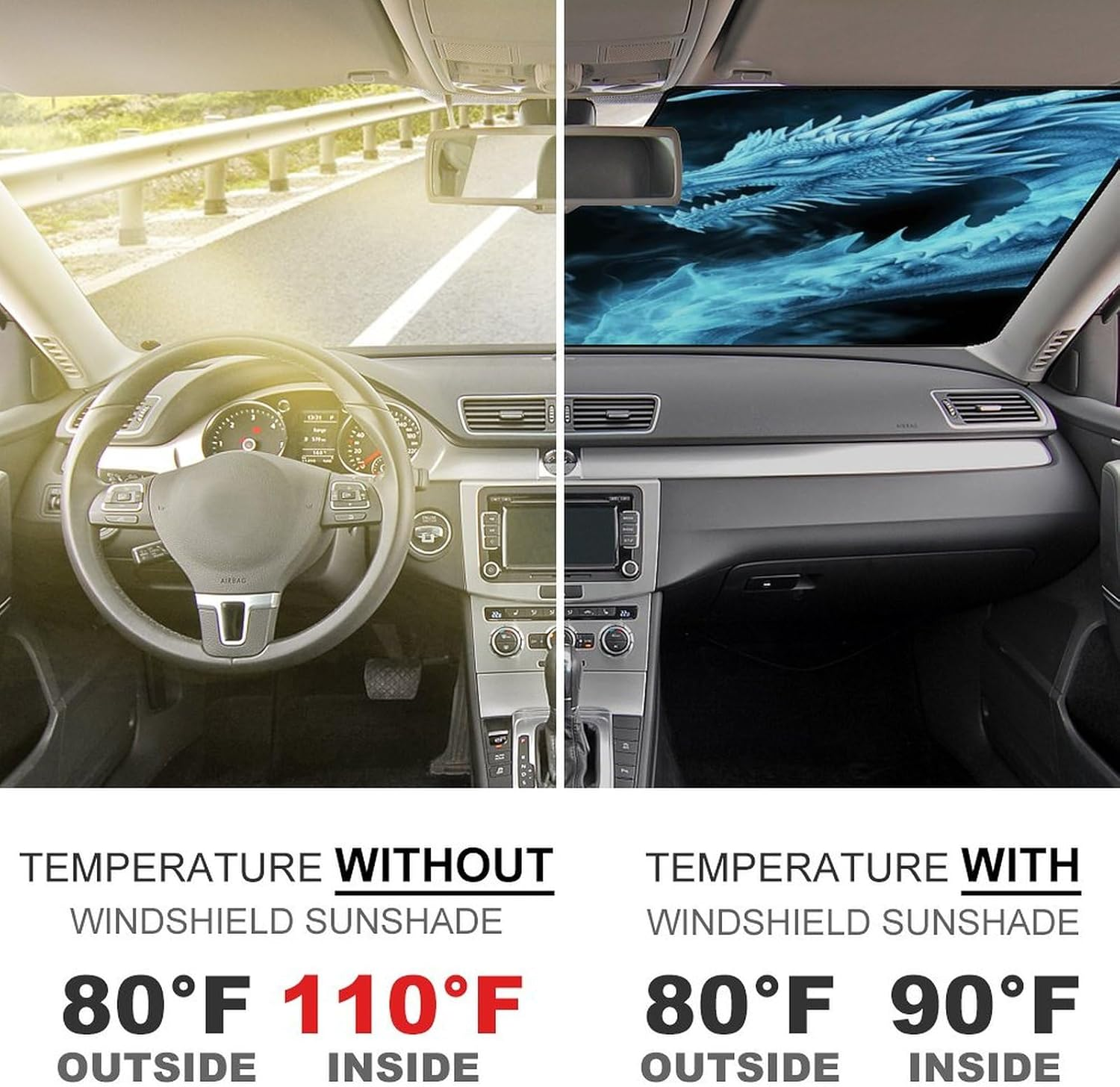 Car Windshield Sunshade, Ice and Fire Dragons Print Car Sun Guard Foldable Windshield Sunshade Car Sunshield for Sedans, Suvs, and Trucks image number 5
